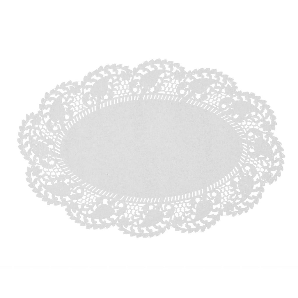 Pastry Tek Oval White Paper Doilies - Lace - 12 1/2" x 8 1/2" - 4000 count box
