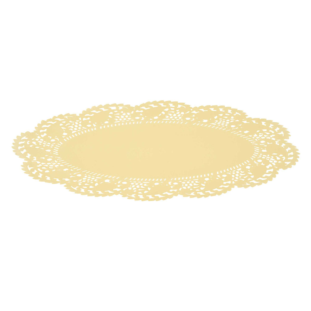 Pastry Tek Oval Yellow Paper Doilies - Lace - 12 1/2" x 8 1/2" - 100 count box