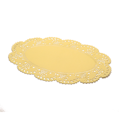 Pastry Tek Oval Yellow Paper Doilies - Lace - 12 1/2" x 8 1/2" - 100 count box