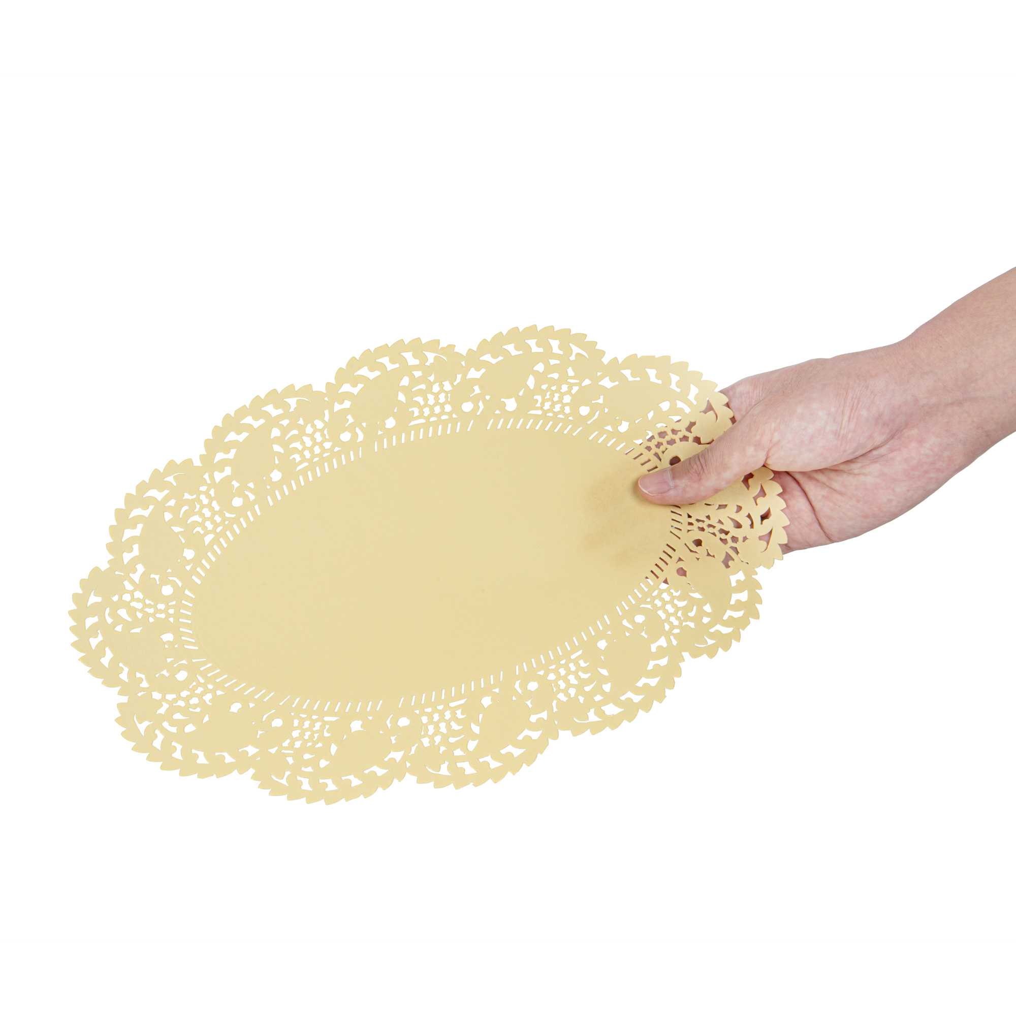 Pastry Tek Oval Yellow Paper Doilies - Lace - 12 1/2" x 8 1/2" - 4000 count box