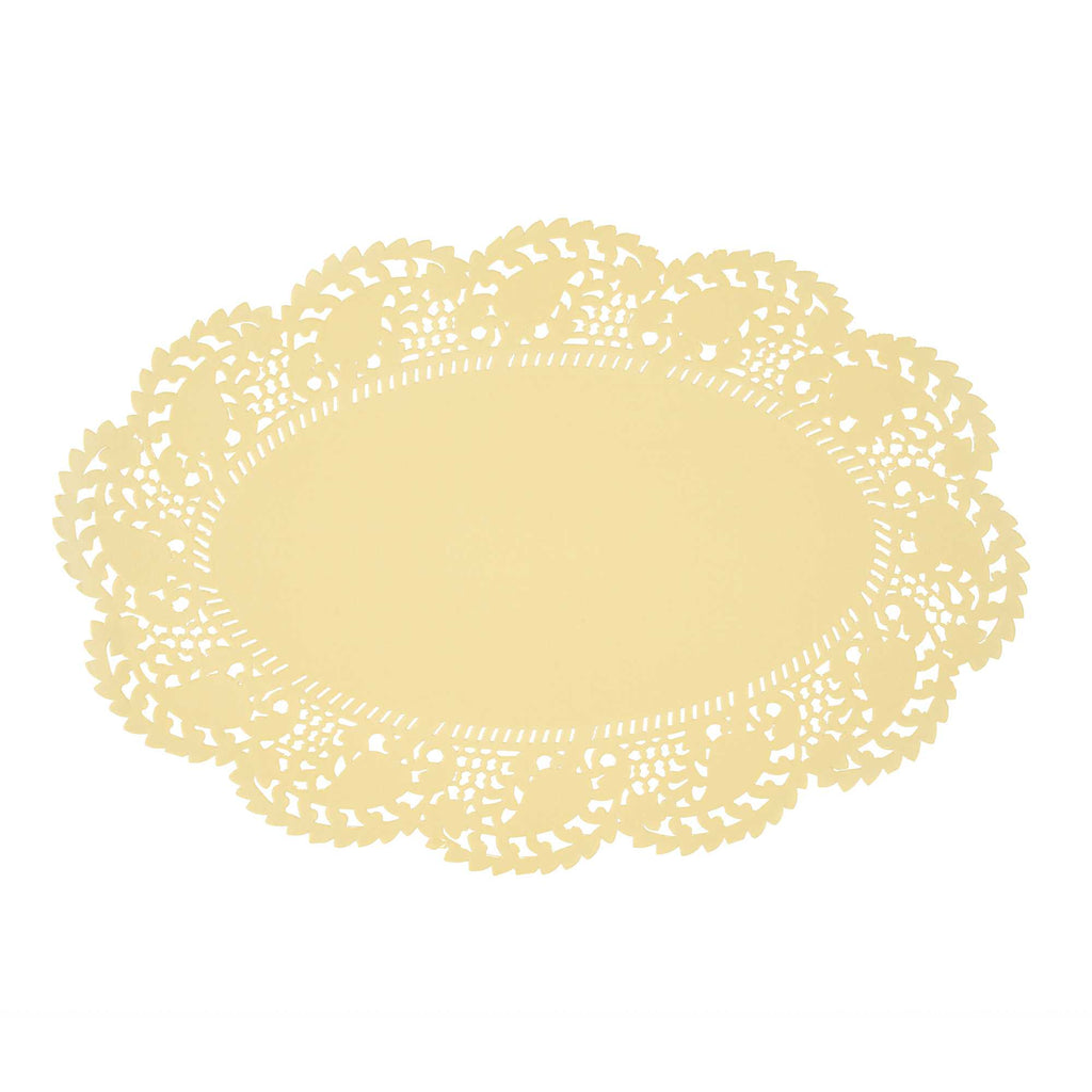 Pastry Tek Oval Yellow Paper Doilies - Lace - 12 1/2" x 8 1/2" - 4000 count box