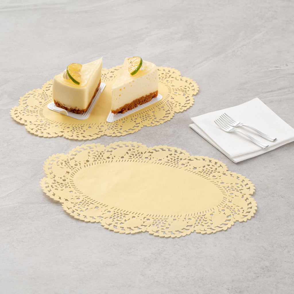 Pastry Tek Oval Yellow Paper Doilies - Lace - 12 1/2" x 8 1/2" - 4000 count box