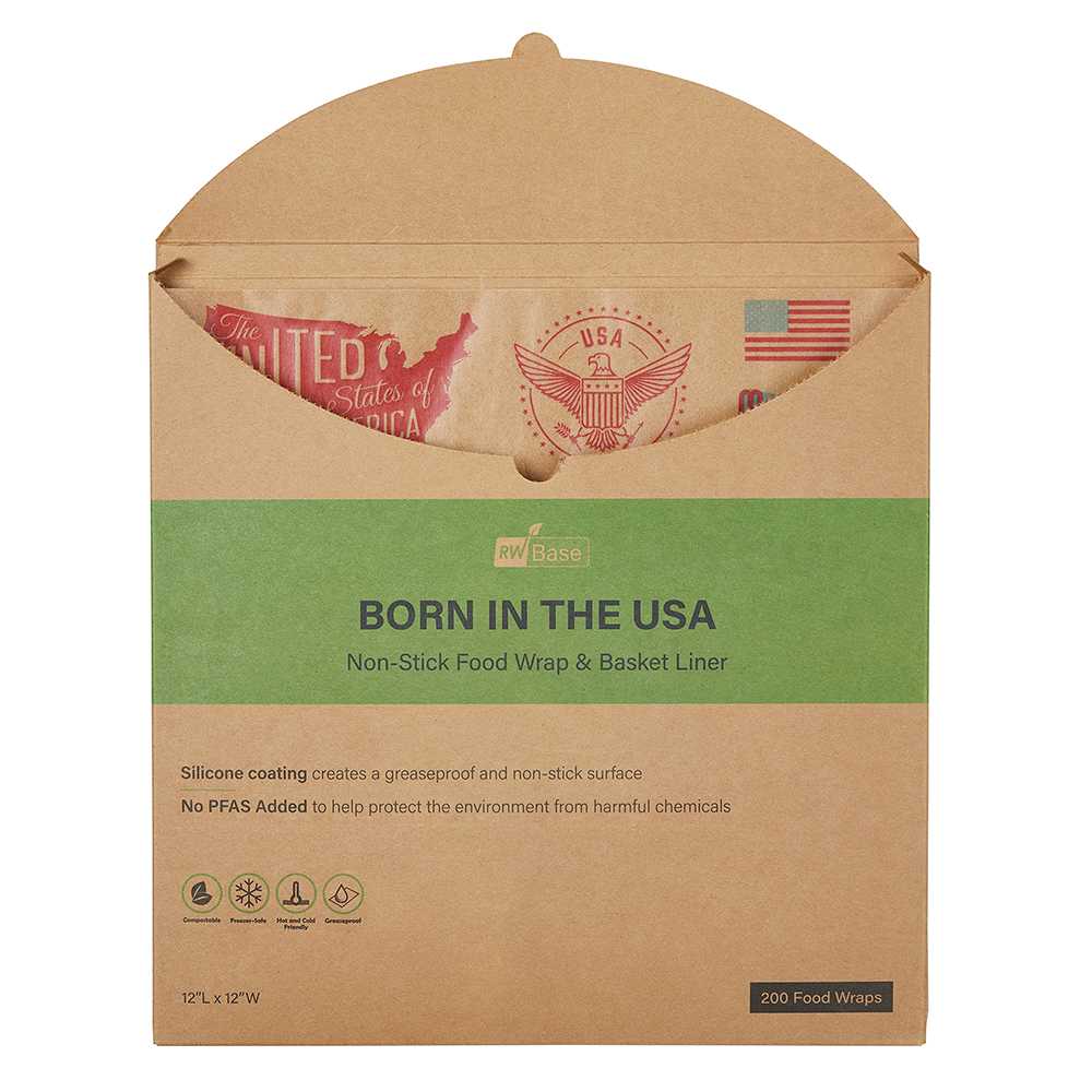 Chef 101 No PFAS Added Kraft Paper Food Wrap and Basket Liner - Born in the USA, Greaseproof, Compostable - 12" x 12" - 2000 count box