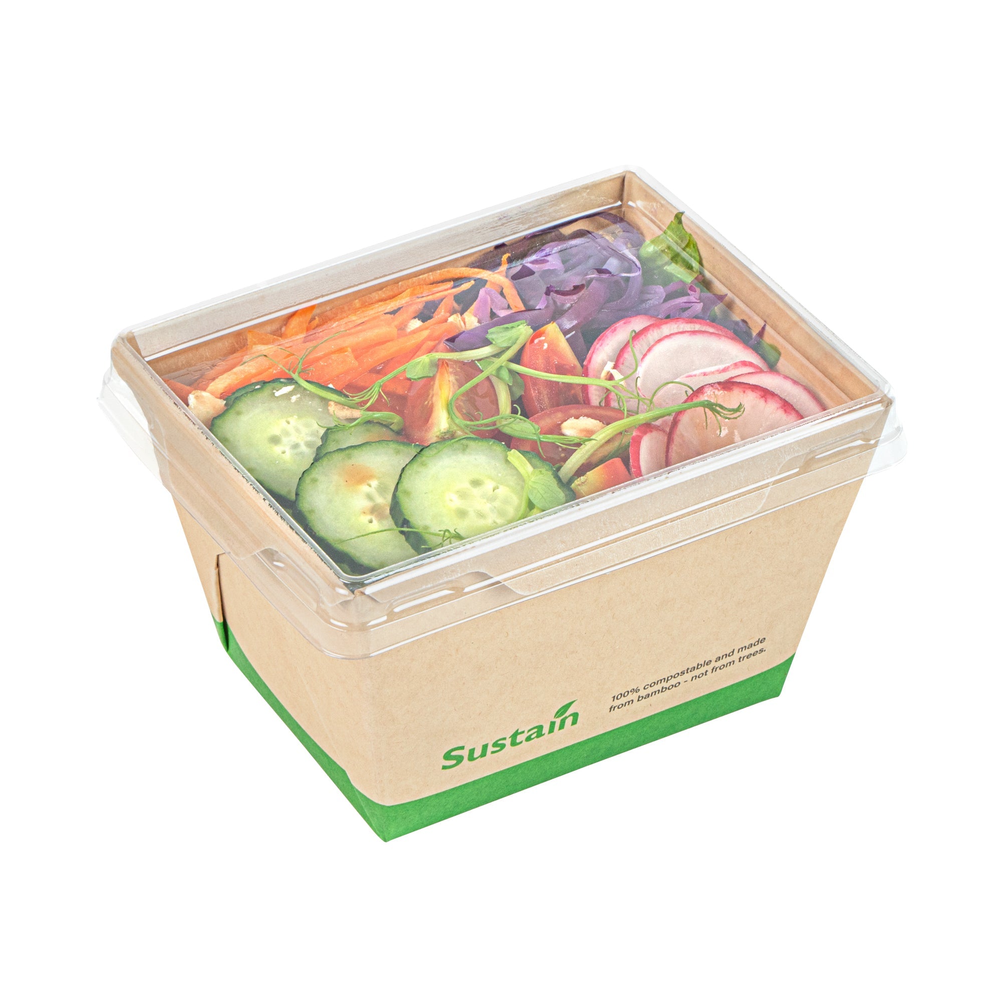 Sustain 17 oz Bamboo Paper Small Click Lock Container - with PLA Lining, Compostable - 4 1/4" x 3 1/4" x 2 3/4" - 50 count box