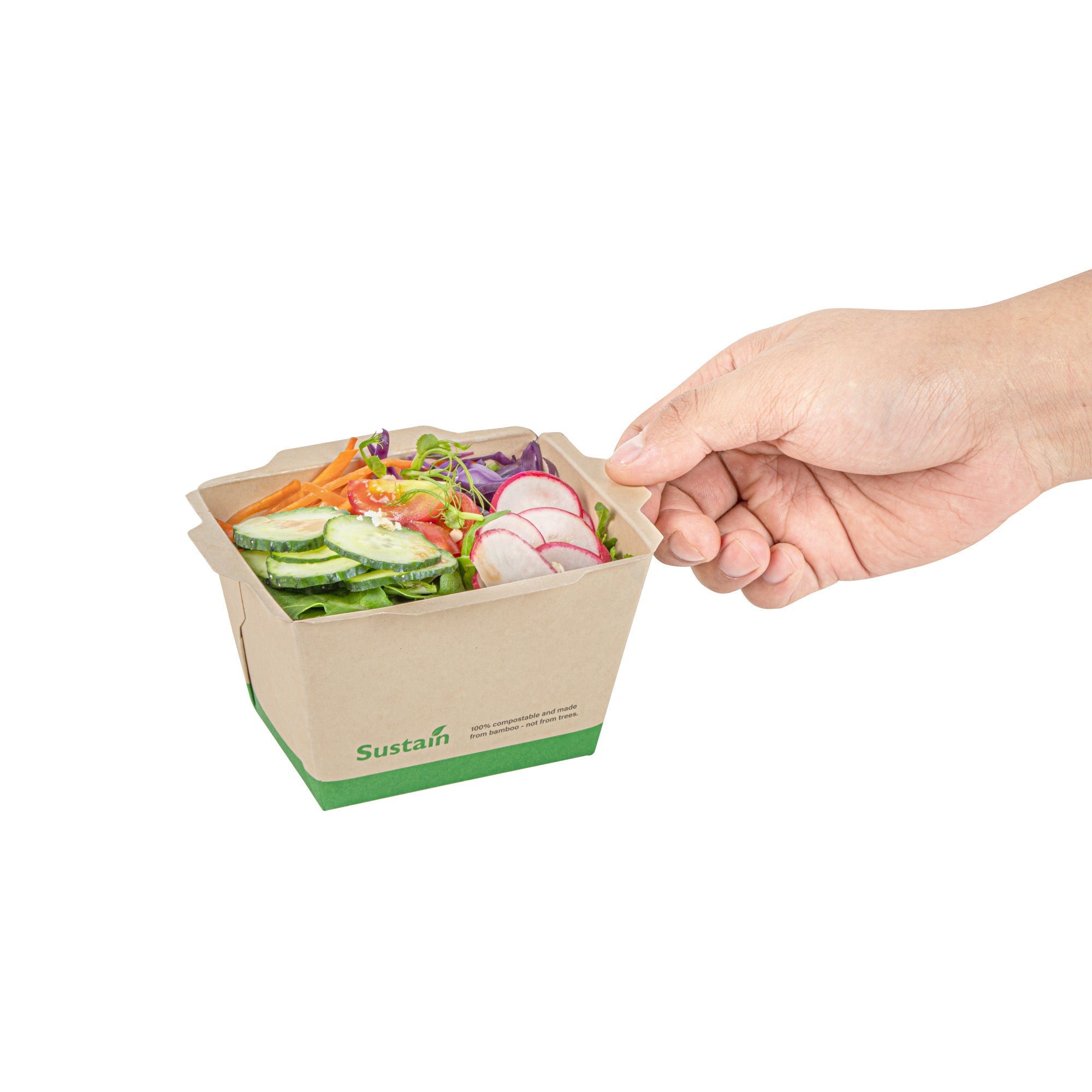 Sustain 17 oz Bamboo Paper Small Click Lock Container - with PLA Lining, Compostable - 4 1/4" x 3 1/4" x 2 3/4" - 50 count box