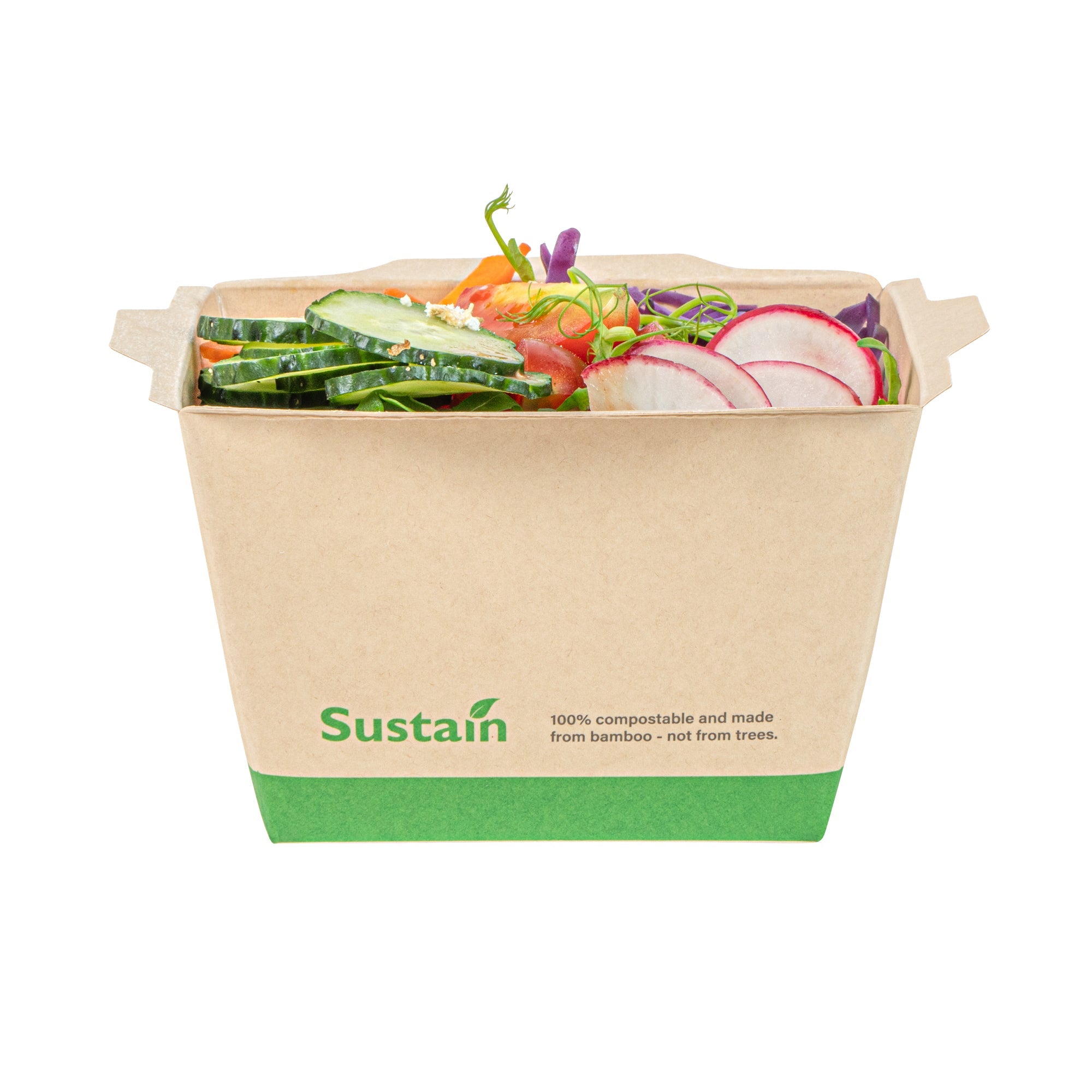 Sustain 17 oz Bamboo Paper Small Click Lock Container - with PLA Lining, Compostable - 4 1/4" x 3 1/4" x 2 3/4" - 50 count box