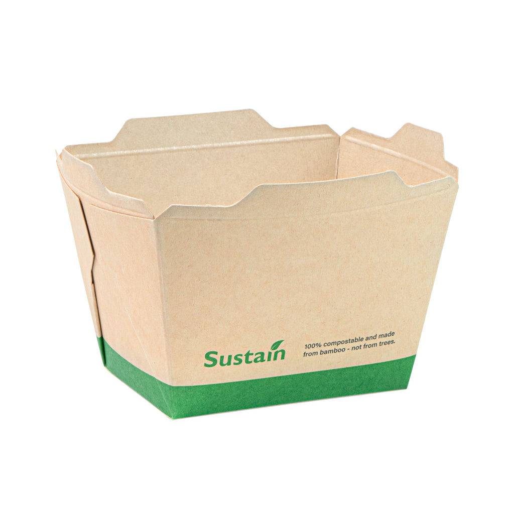Sustain 17 oz Bamboo Paper Small Click Lock Container - with PLA Lining, Compostable - 4 1/4" x 3 1/4" x 2 3/4" - 50 count box