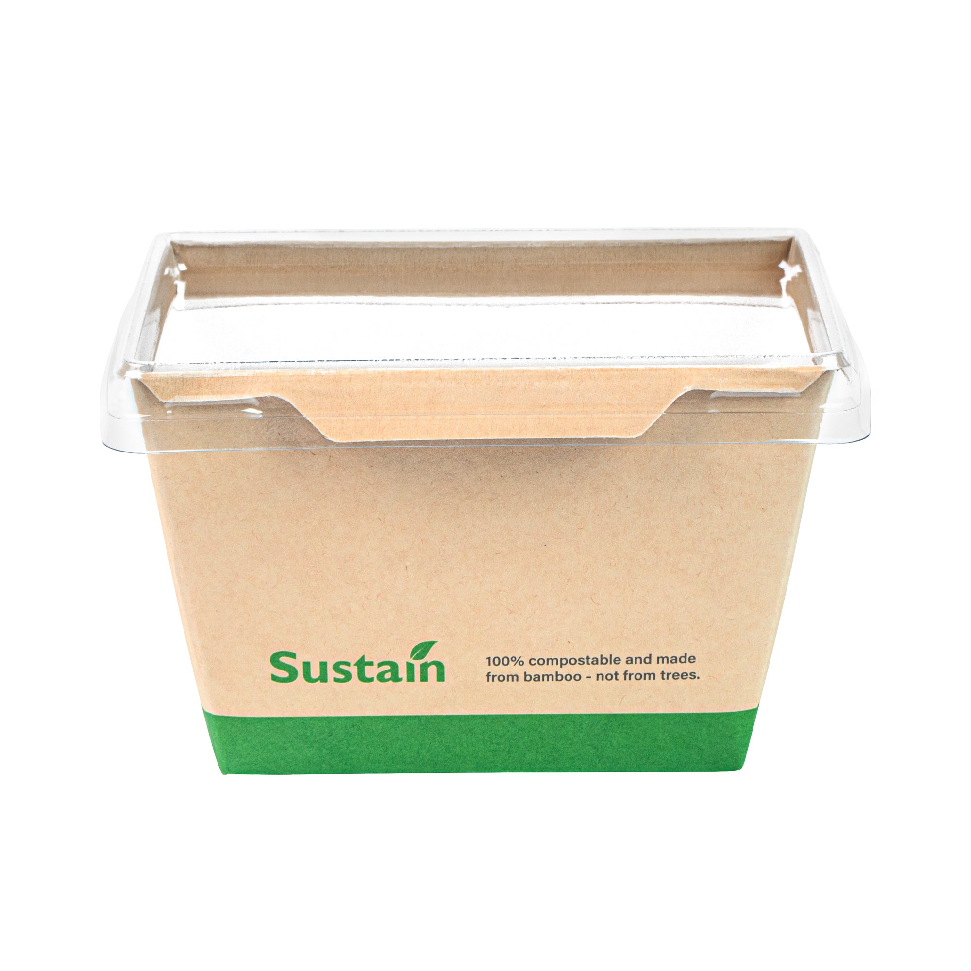 Sustain 17 oz Bamboo Paper Small Click Lock Container - with PLA Lining, Compostable - 4 1/4" x 3 1/4" x 2 3/4" - 50 count box