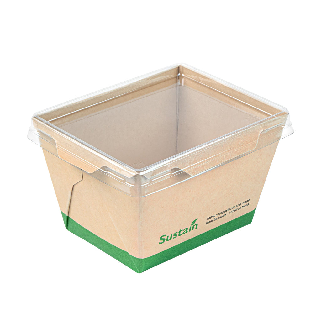 Sustain 17 oz Bamboo Paper Small Click Lock Container - with PLA Lining, Compostable - 4 1/4" x 3 1/4" x 2 3/4" - 50 count box