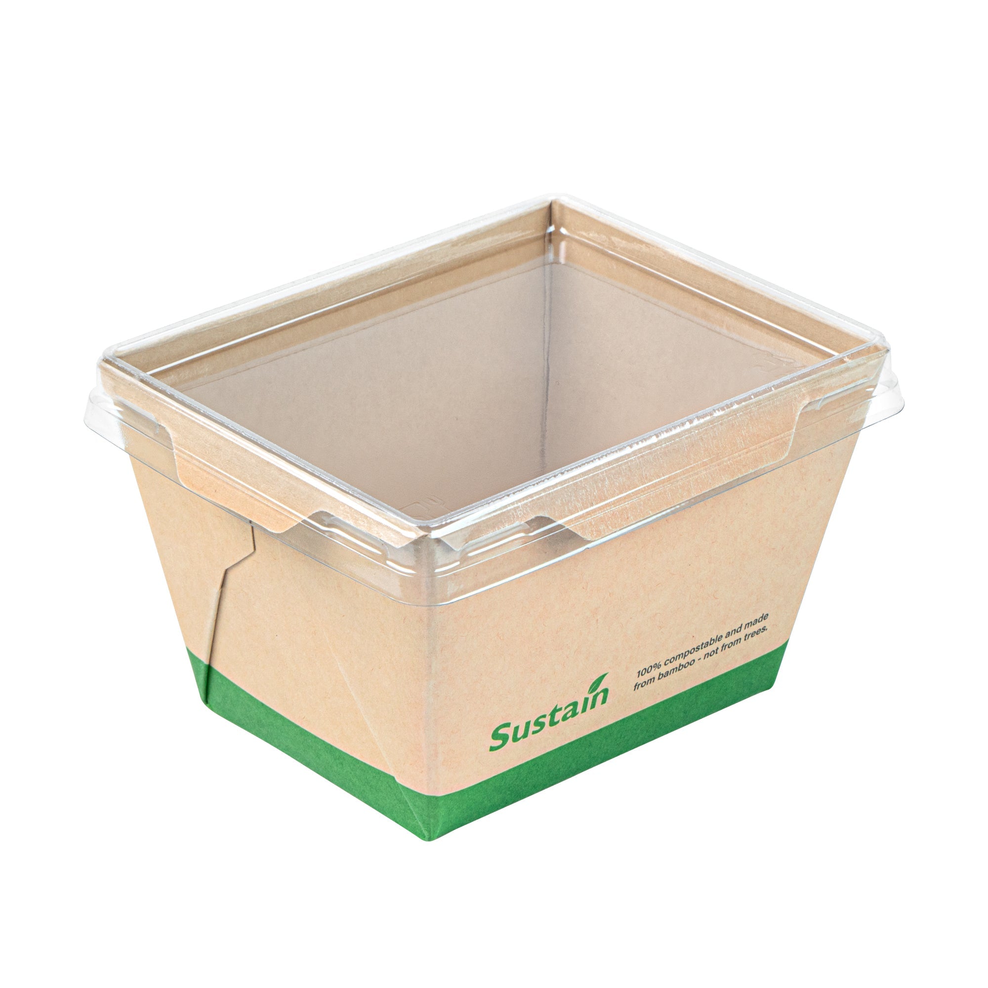 Sustain 17 oz Bamboo Paper Small Click Lock Container - with PLA Lining, Compostable - 4 1/4" x 3 1/4" x 2 3/4" - 50 count box