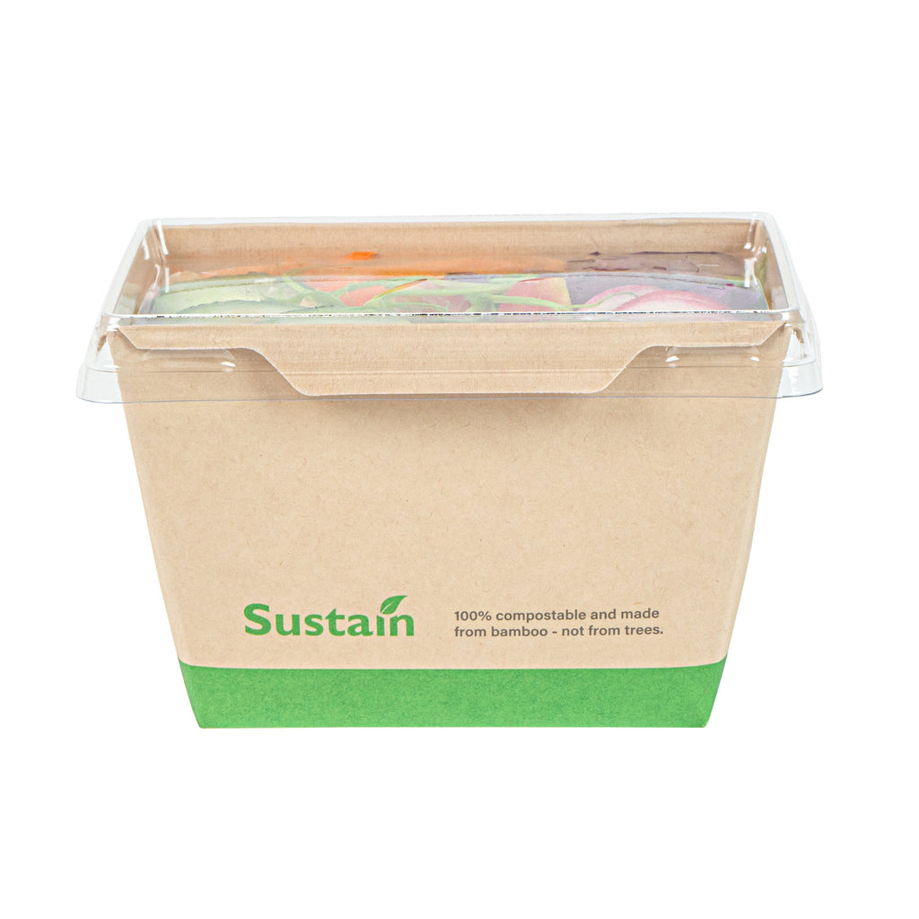 Sustain 17 oz Bamboo Paper Small Click Lock Container - with PLA Lining, Compostable - 4 1/4" x 3 1/4" x 2 3/4" - 200 count box
