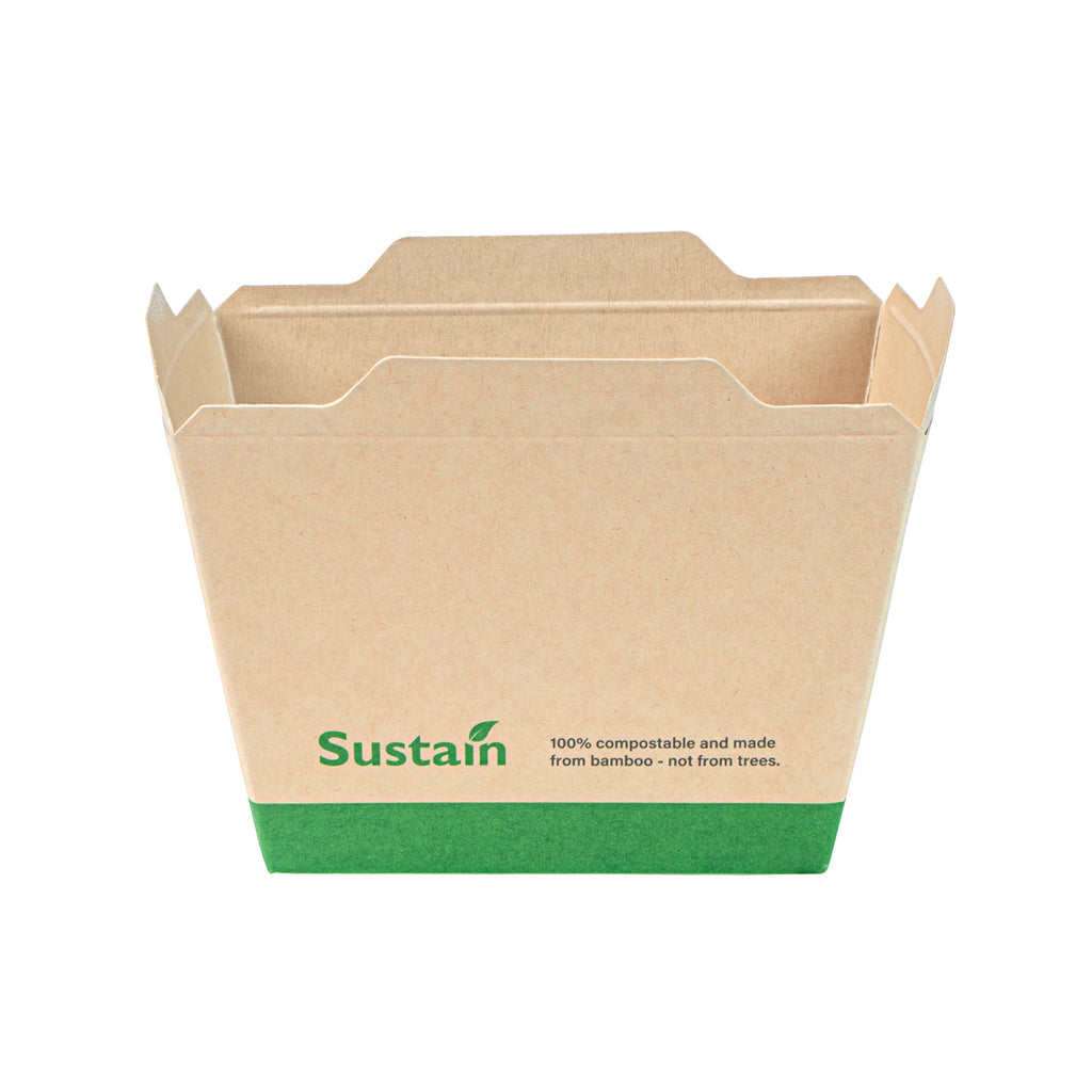 Sustain 17 oz Bamboo Paper Small Click Lock Container - with PLA Lining, Compostable - 4 1/4" x 3 1/4" x 2 3/4" - 200 count box