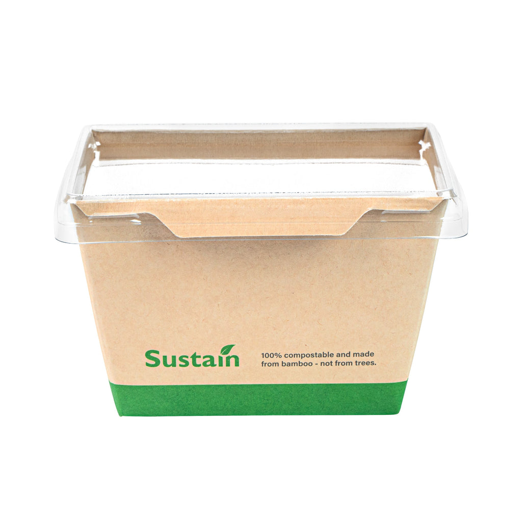 Sustain 17 oz Bamboo Paper Small Click Lock Container - with PLA Lining, Compostable - 4 1/4" x 3 1/4" x 2 3/4" - 200 count box