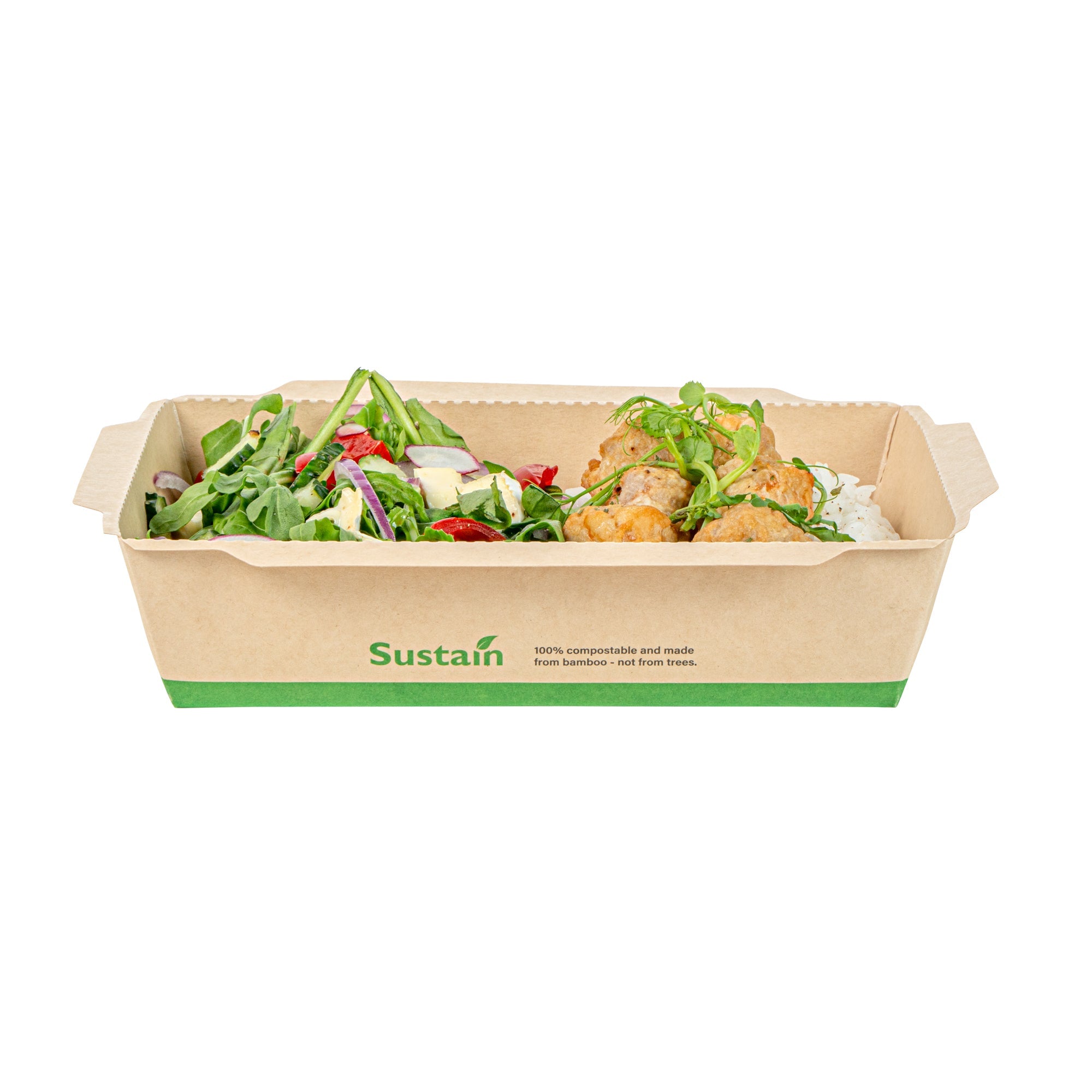 Sustain 34 oz Bamboo Paper Medium Click Lock Container - with PLA Lining, Compostable - 7 1/2" x 5 1/2" x 1 3/4" - 50 count box