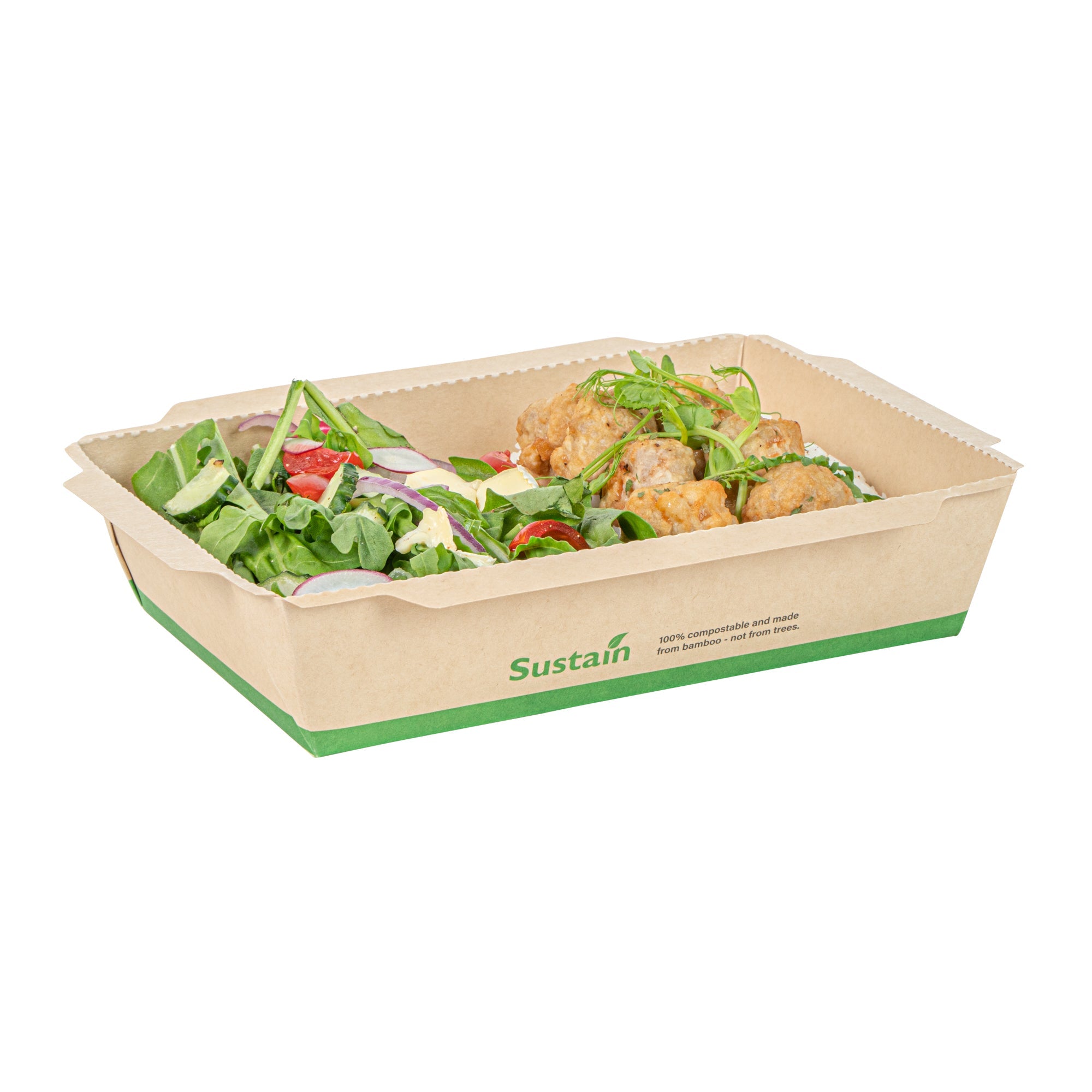 Sustain 34 oz Bamboo Paper Medium Click Lock Container - with PLA Lining, Compostable - 7 1/2" x 5 1/2" x 1 3/4" - 50 count box