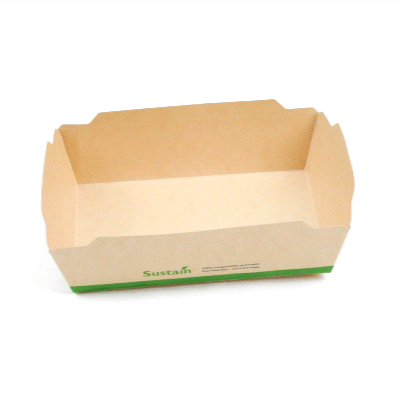 Sustain 34 oz Bamboo Paper Medium Click Lock Container - with PLA Lining, Compostable - 7 1/2" x 5 1/2" x 1 3/4" - 50 count box