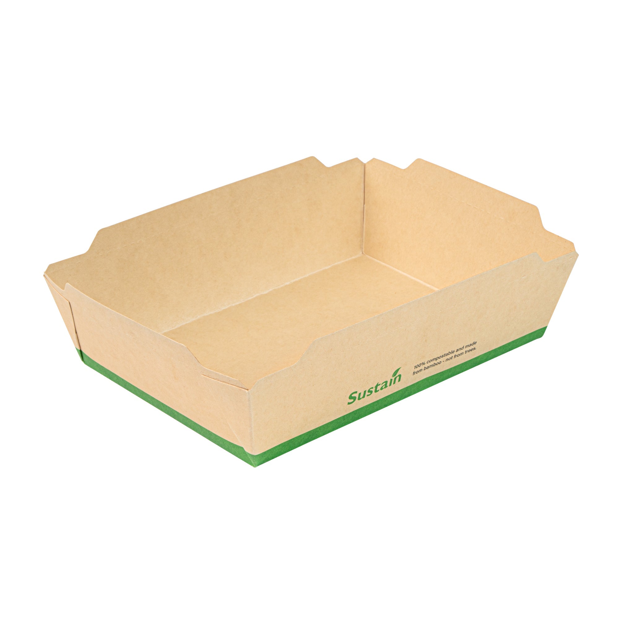 Sustain 34 oz Bamboo Paper Medium Click Lock Container - with PLA Lining, Compostable - 7 1/2" x 5 1/2" x 1 3/4" - 50 count box