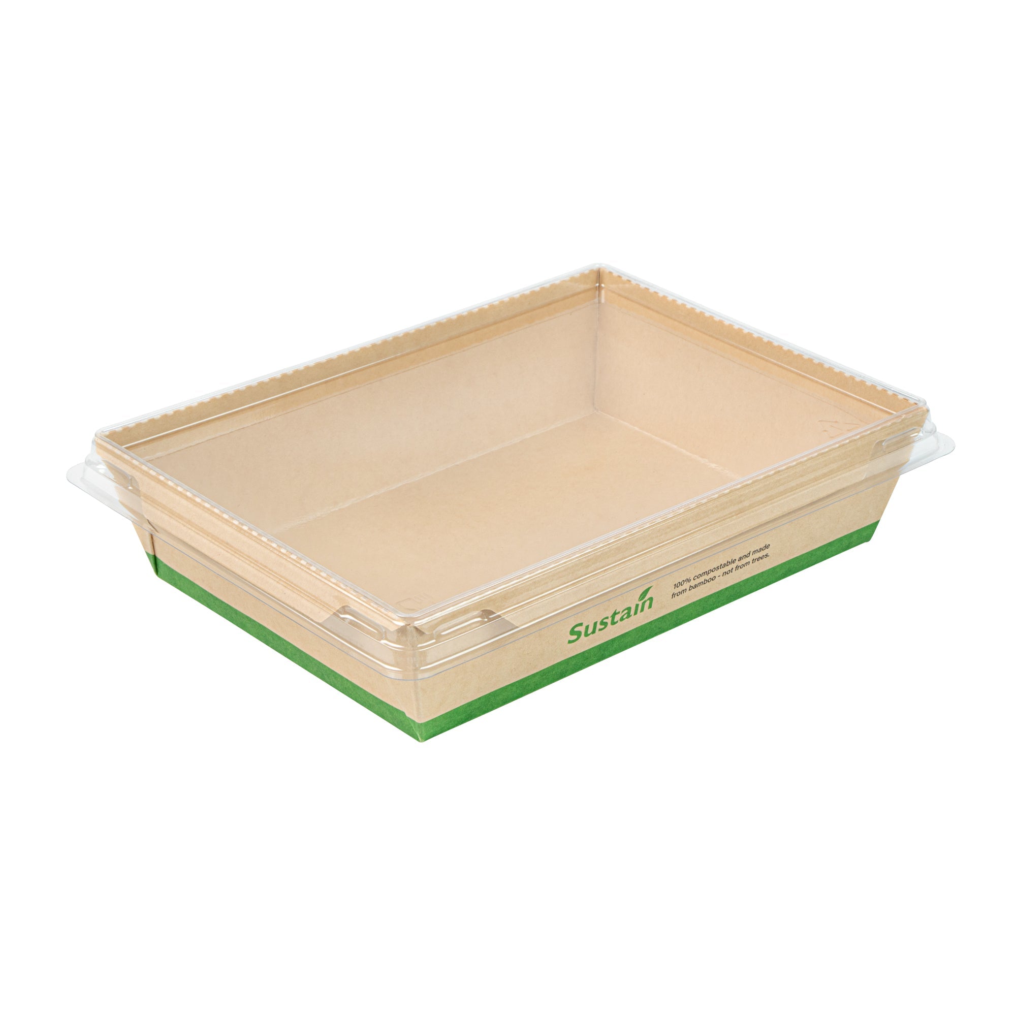 Sustain 34 oz Bamboo Paper Medium Click Lock Container - with PLA Lining, Compostable - 7 1/2" x 5 1/2" x 1 3/4" - 50 count box