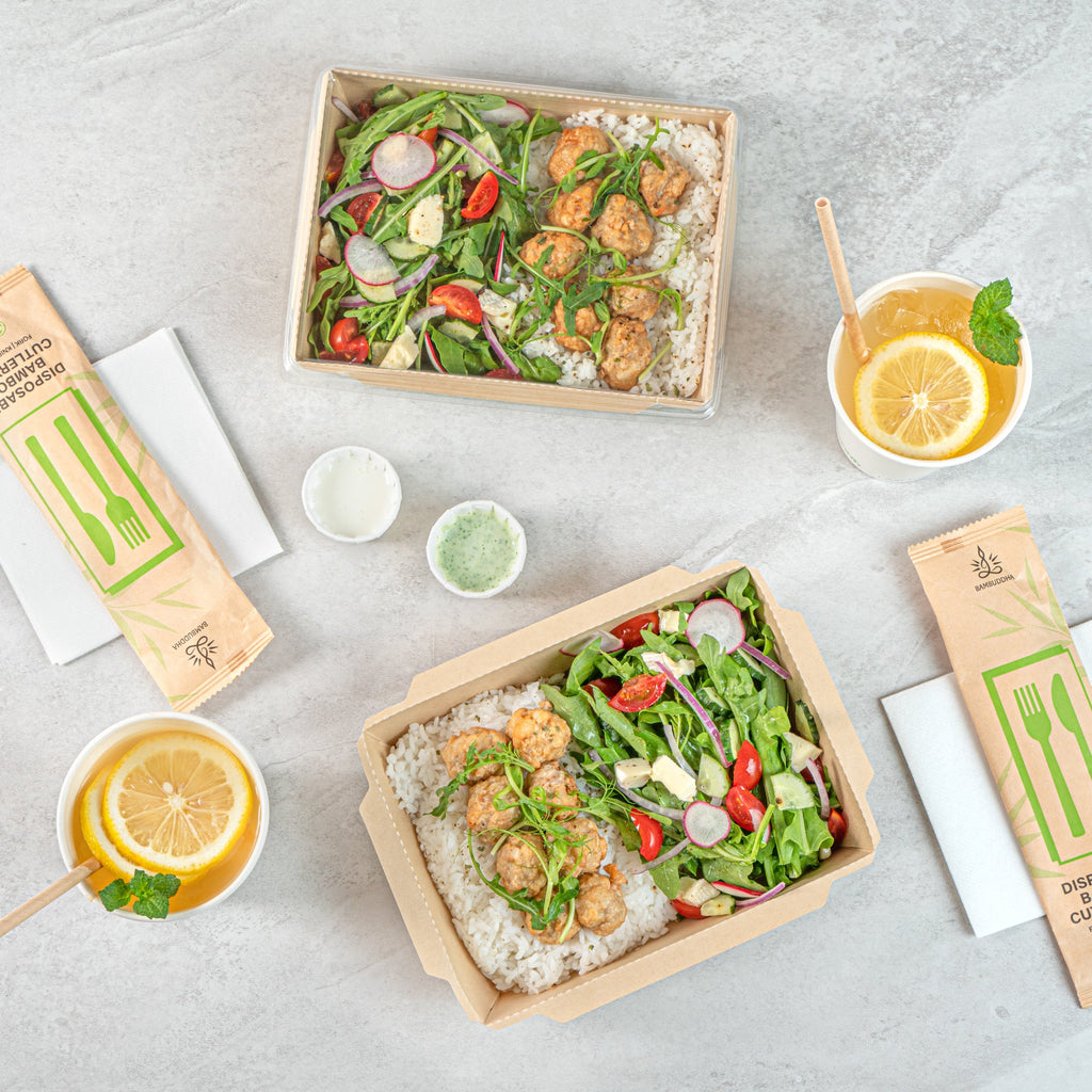 Sustain 34 oz Bamboo Paper Medium Click Lock Container - with PLA Lining, Compostable - 7 1/2" x 5 1/2" x 1 3/4" - 50 count box