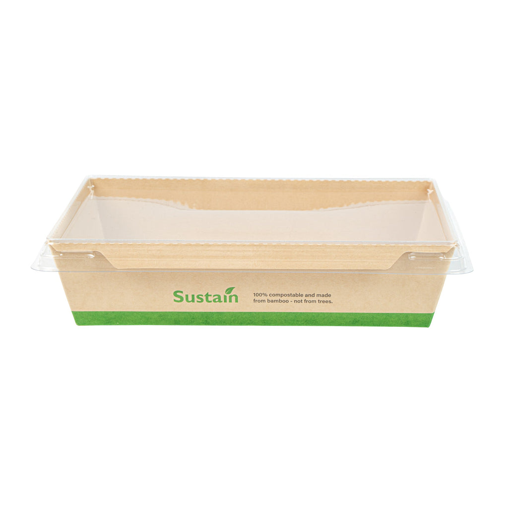 Sustain 34 oz Bamboo Paper Medium Click Lock Container - with PLA Lining, Compostable - 7 1/2" x 5 1/2" x 1 3/4" - 200 count box