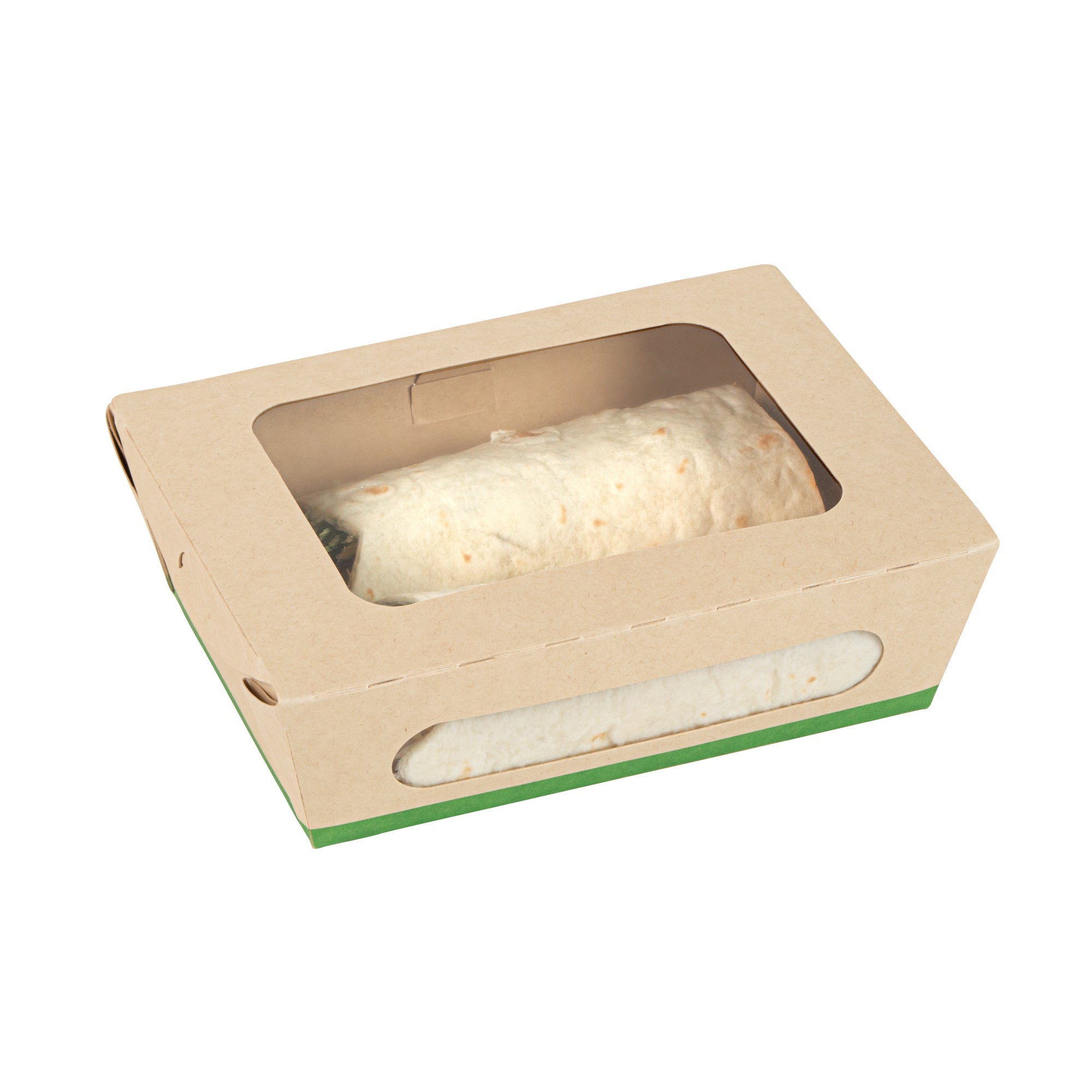 Sustain 28 oz Bamboo Paper Small Bio Take Out Container - with PLA Lining and Windows, Compostable - 6 1/4" x 4 3/4" x 2" - 50 count box