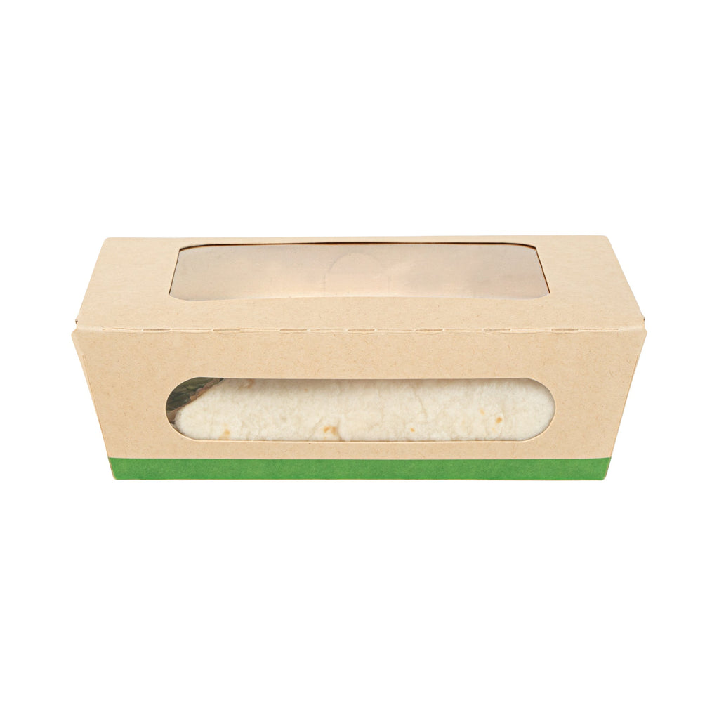 Sustain 28 oz Bamboo Paper Small Bio Take Out Container - with PLA Lining and Windows, Compostable - 6 1/4" x 4 3/4" x 2" - 50 count box