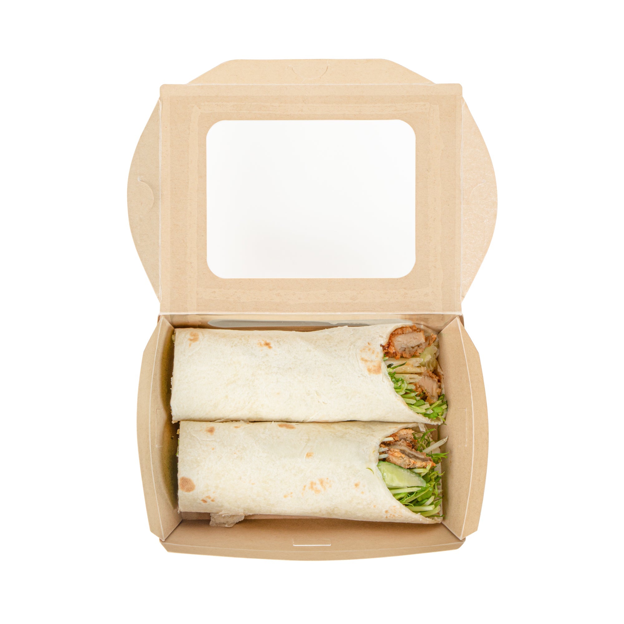 Sustain 28 oz Bamboo Paper Small Bio Take Out Container - with PLA Lining and Windows, Compostable - 6 1/4" x 4 3/4" x 2" - 50 count box