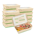 Sustain 35 oz Bamboo Paper Medium Bio Take Out Container - with PLA Lining and Windows, Compostable - 8" x 4 3/4" x 2" - 50 count box