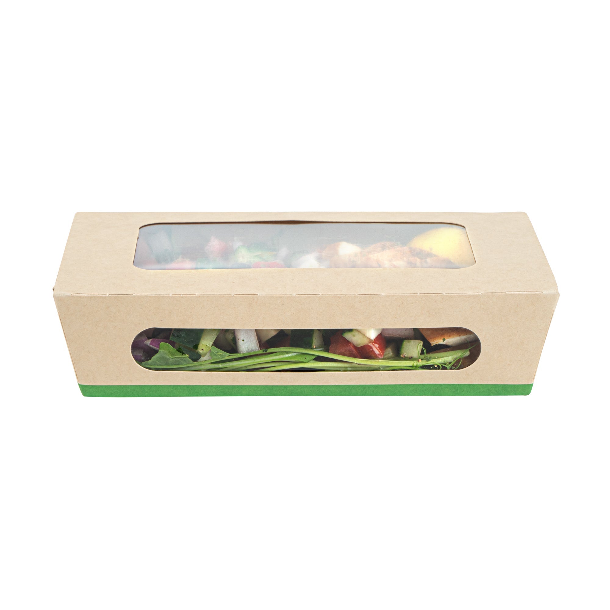 Sustain 35 oz Bamboo Paper Medium Bio Take Out Container - with PLA Lining and Windows, Compostable - 8" x 4 3/4" x 2" - 50 count box