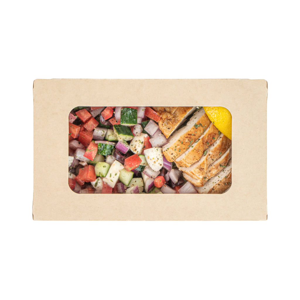 Sustain 35 oz Bamboo Paper Medium Bio Take Out Container - with PLA Lining and Windows, Compostable - 8" x 4 3/4" x 2" - 50 count box
