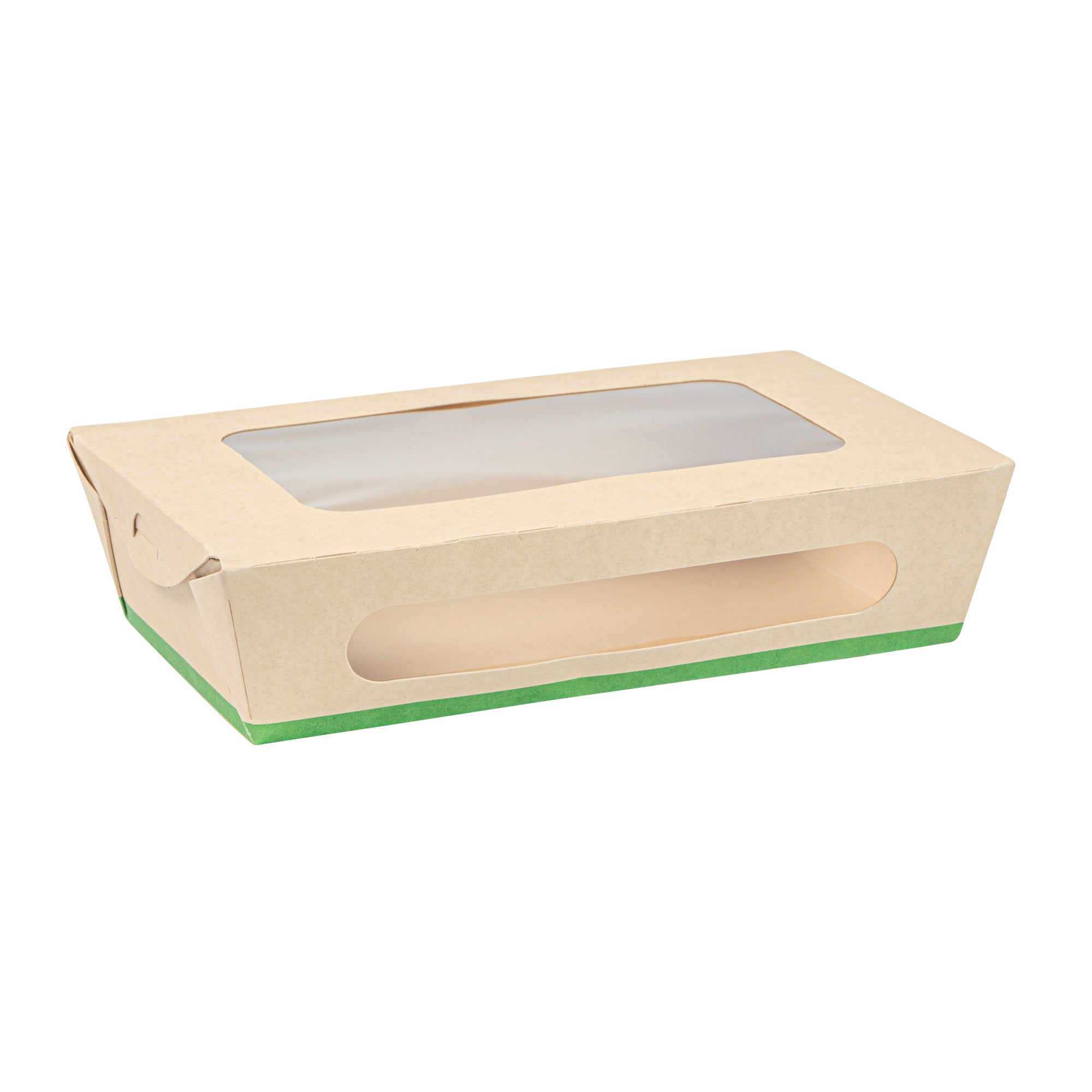 Sustain 35 oz Bamboo Paper Medium Bio Take Out Container - with PLA Lining and Windows, Compostable - 8" x 4 3/4" x 2" - 50 count box