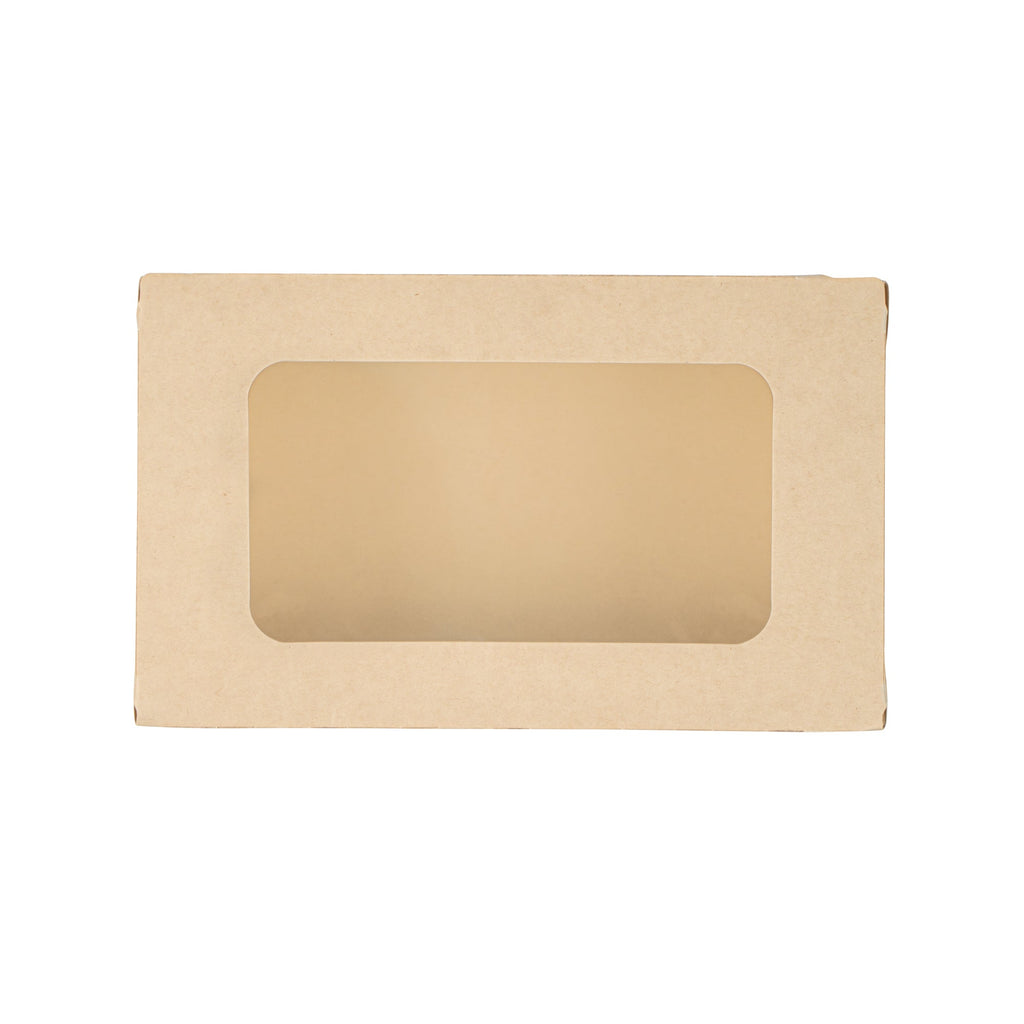 Sustain 35 oz Bamboo Paper Medium Bio Take Out Container - with PLA Lining and Windows, Compostable - 8" x 4 3/4" x 2" - 50 count box