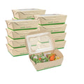Sustain 57 oz Bamboo Paper Extra Large Bio Take Out Container - with PLA Lining, Windows, Compostable - 8" x 5 1/2" x 2 1/2" - 50 count box