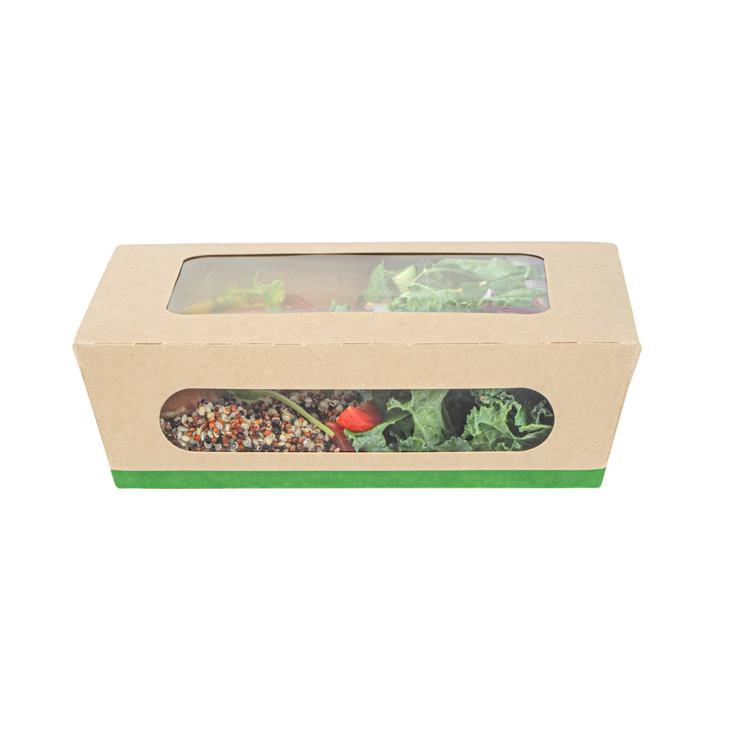 Sustain 57 oz Bamboo Paper Extra Large Bio Take Out Container - with PLA Lining, Windows, Compostable - 8" x 5 1/2" x 2 1/2" - 50 count box
