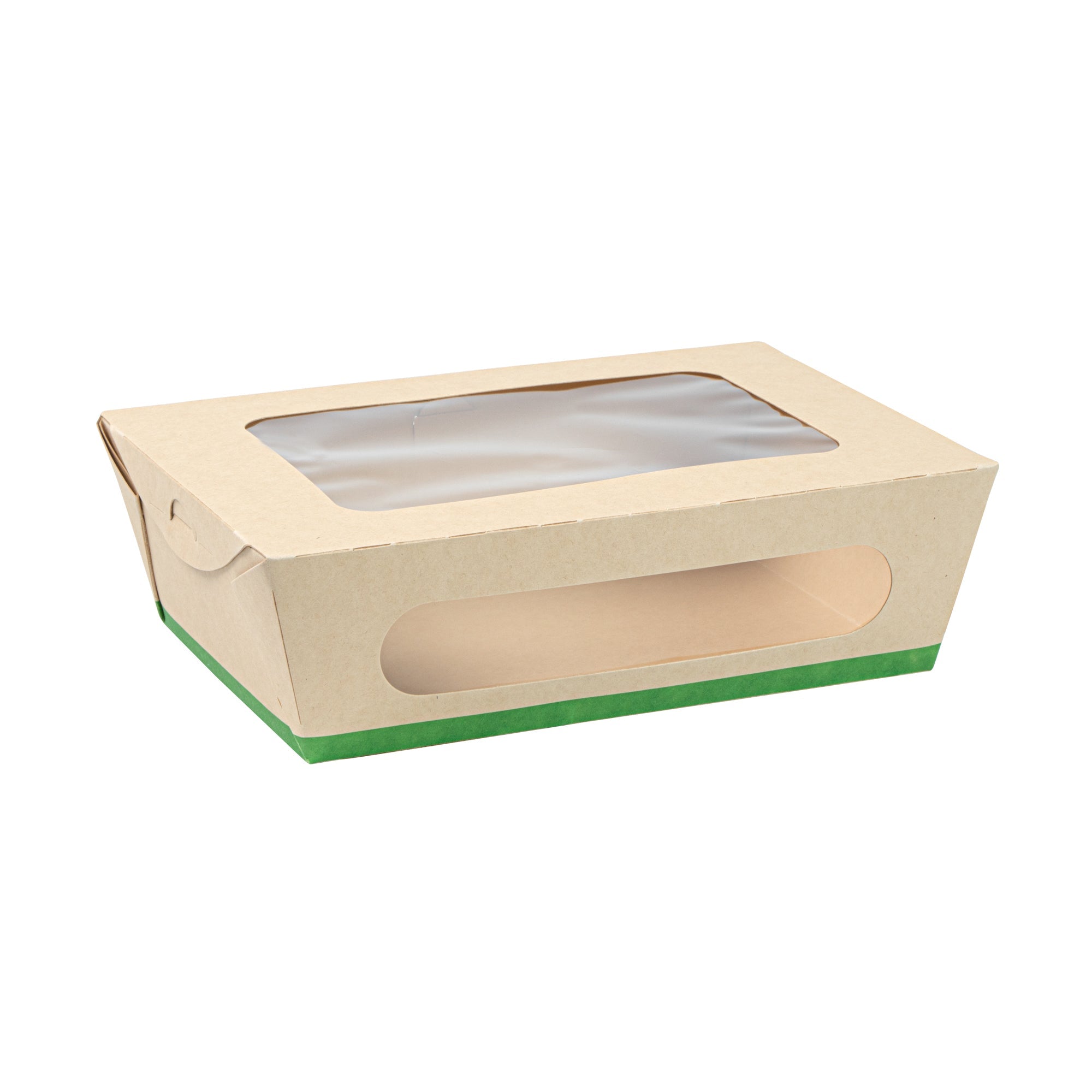Sustain 57 oz Bamboo Paper Extra Large Bio Take Out Container - with PLA Lining, Windows, Compostable - 8" x 5 1/2" x 2 1/2" - 50 count box