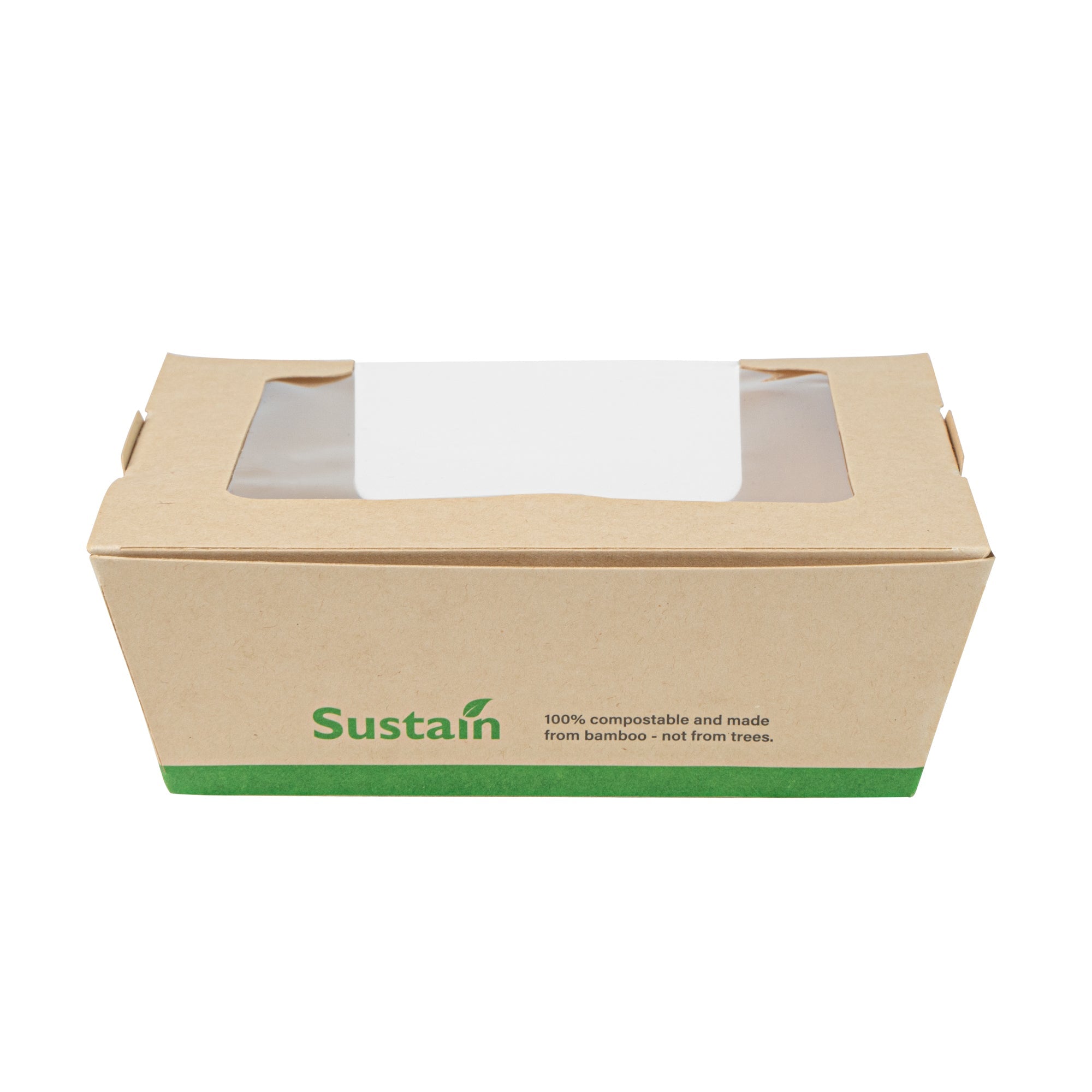 Sustain 26 oz Bamboo Paper Medium Bio Salad Box - with PLA Lining and Window, Compostable - 5 3/4" x 5 3/4" x 1 3/4" - 50 count box