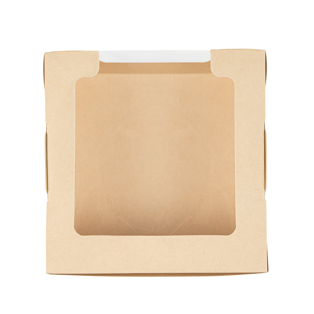 Sustain 26 oz Bamboo Paper Medium Bio Salad Box - with PLA Lining and Window, Compostable - 5 3/4" x 5 3/4" x 1 3/4" - 50 count box