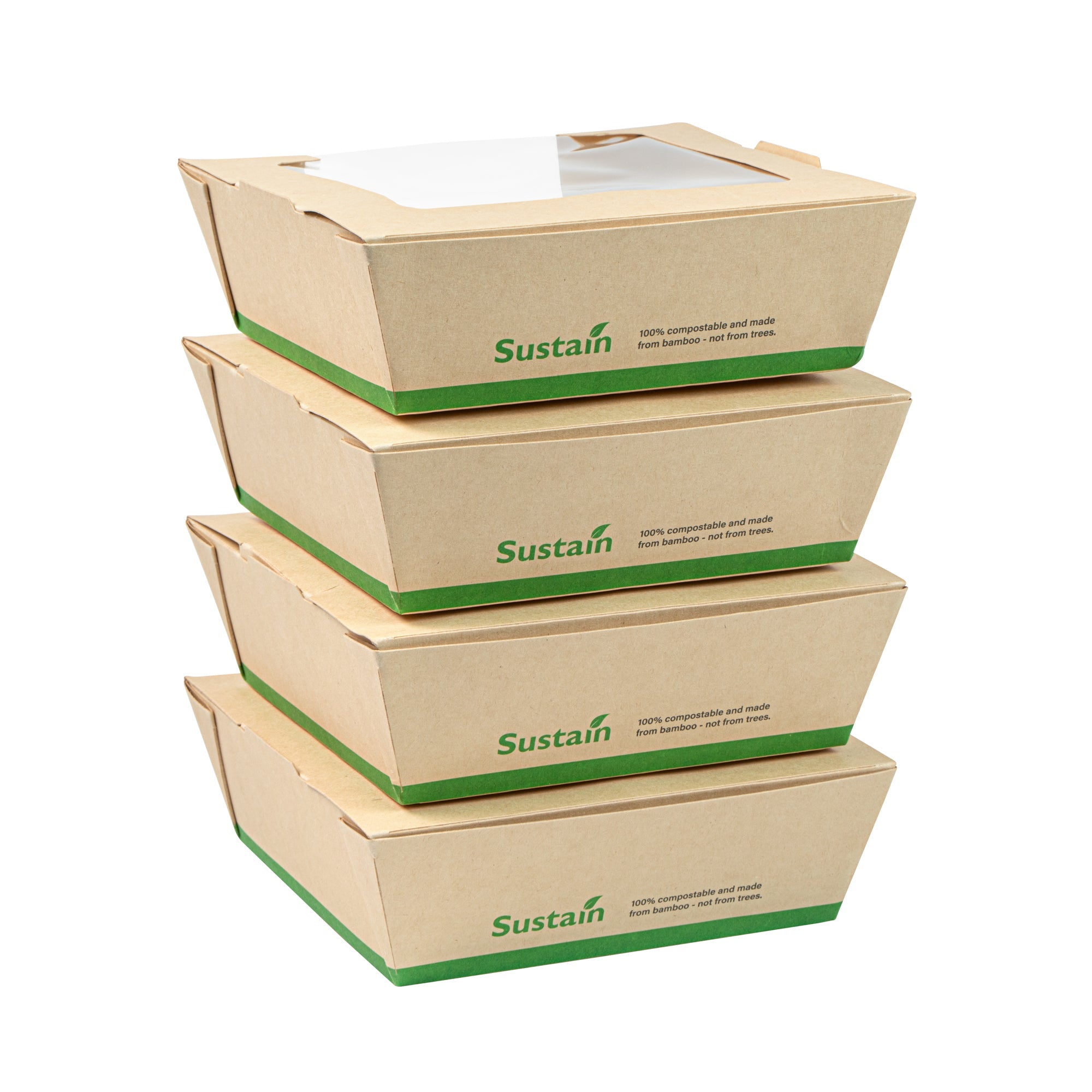 Sustain 26 oz Bamboo Paper Medium Bio Salad Box - with PLA Lining and Window, Compostable - 5 3/4" x 5 3/4" x 1 3/4" - 50 count box