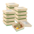 Sustain 13 oz Bamboo Paper Small Take Out Container - with PLA Lining and Window, Compostable - 4 1/2" x 4 1/2" x 1 1/2" - 50 count box