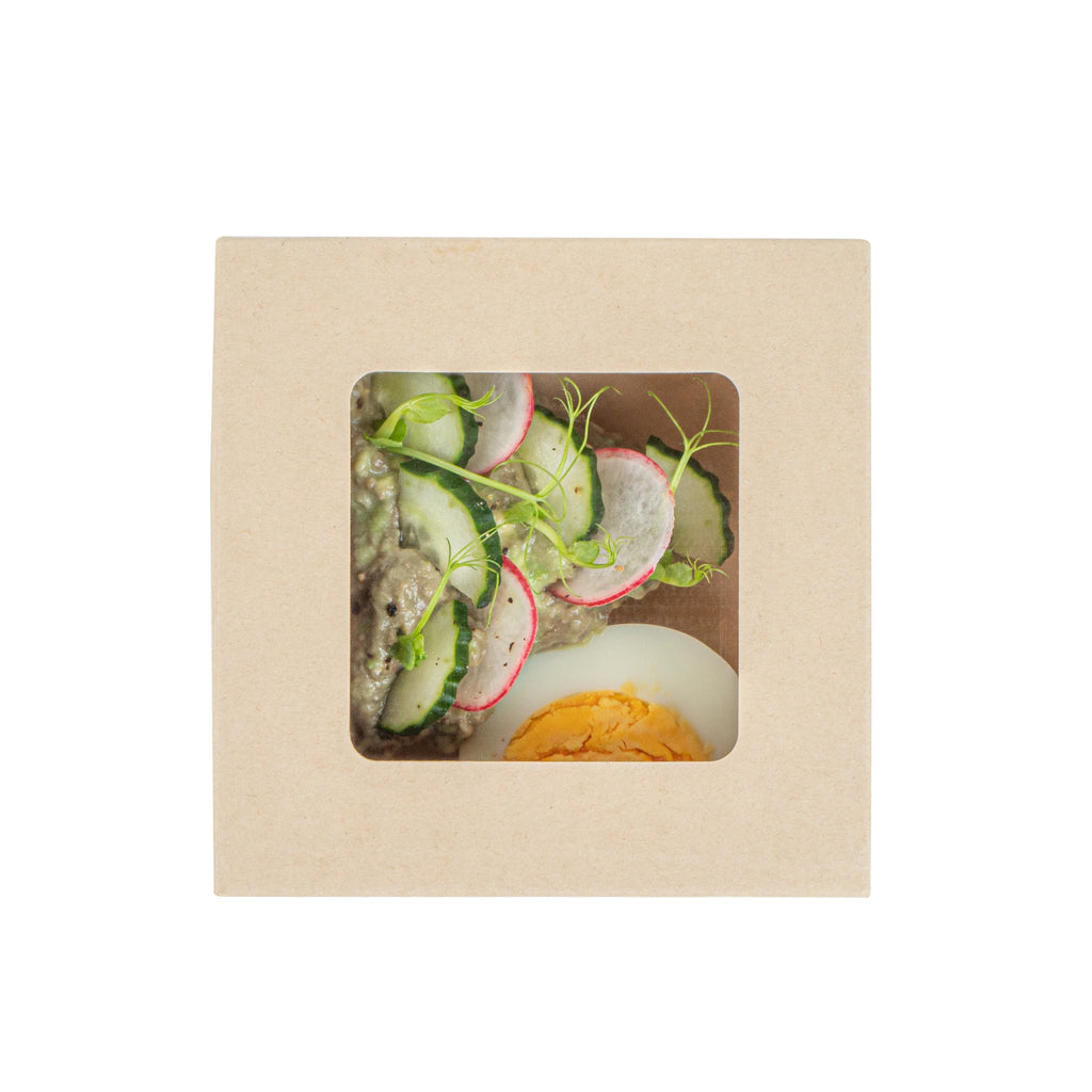 Sustain 13 oz Bamboo Paper Small Take Out Container - with PLA Lining and Window, Compostable - 4 1/2" x 4 1/2" x 1 1/2" - 50 count box