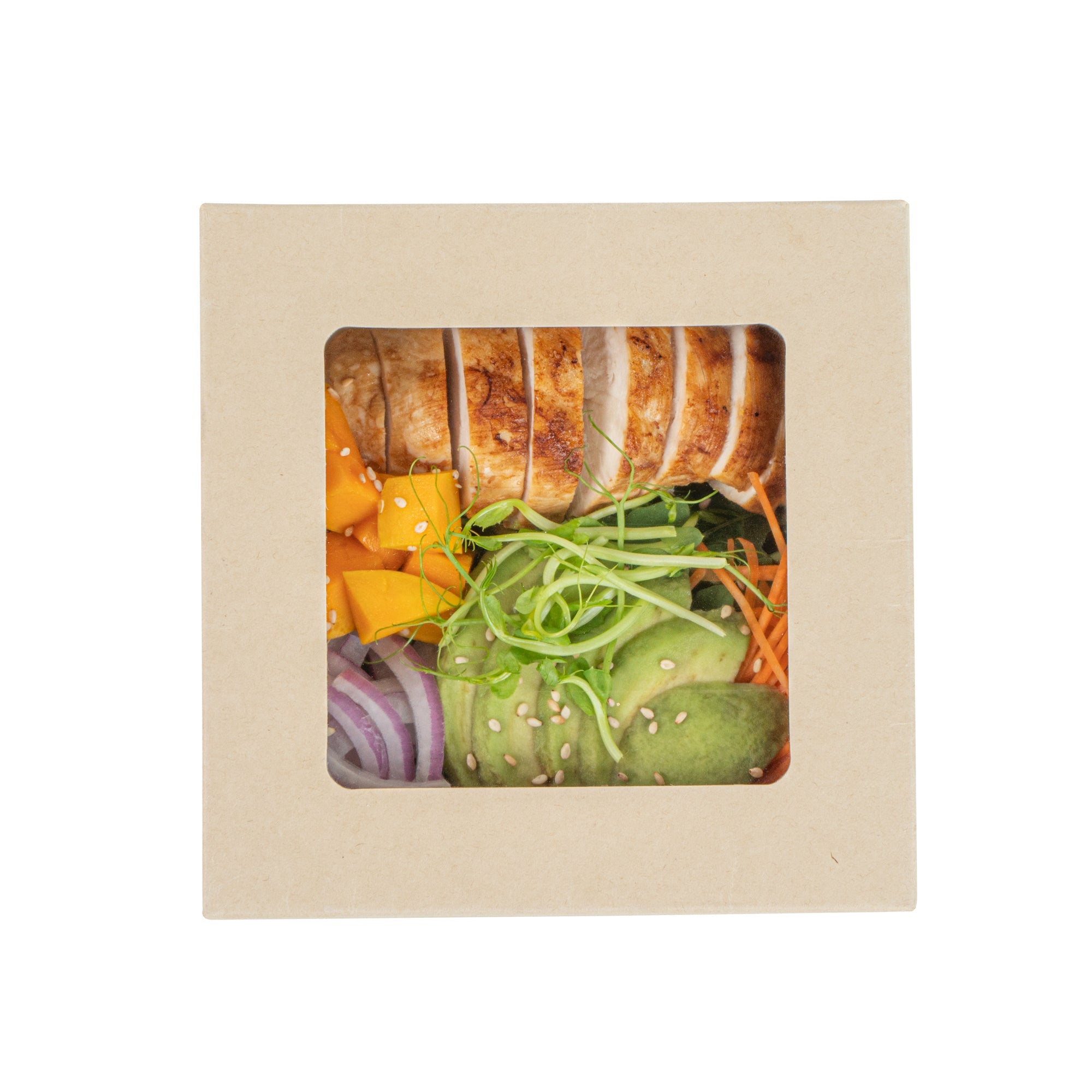 Sustain 27 oz Bamboo Paper Medium Take Out Container - with PLA Lining and Window, Compostable - 5 1/4" x 5 1/4" x 2" - 200 count box