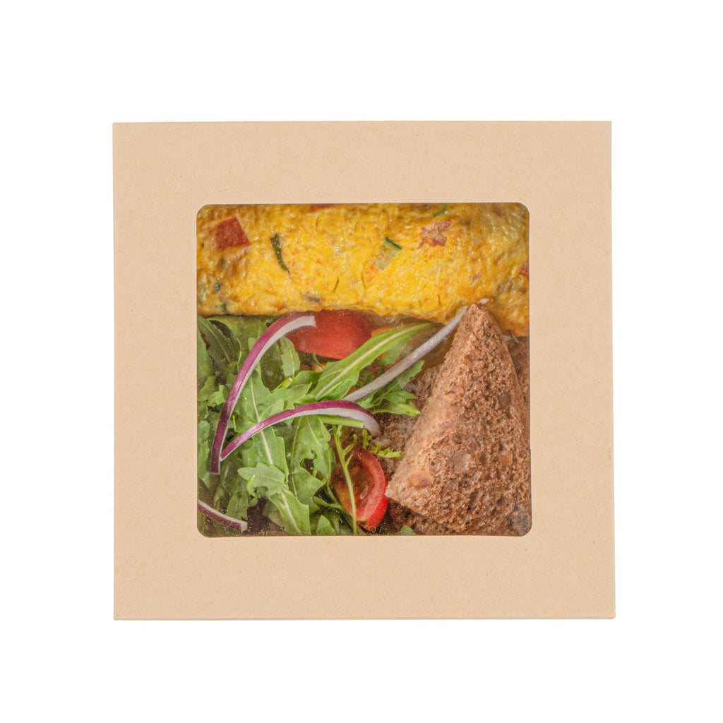 Sustain 34 oz Bamboo Paper Large Take Out Container - with PLA Lining and Window, Compostable - 6" x 6" x 2" - 200 count box