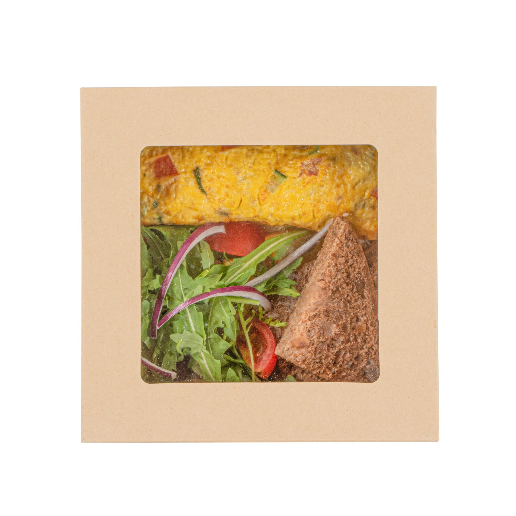 Sustain 34 oz Bamboo Paper Large Take Out Container - with PLA Lining and Window, Compostable - 6" x 6" x 2" - 200 count box