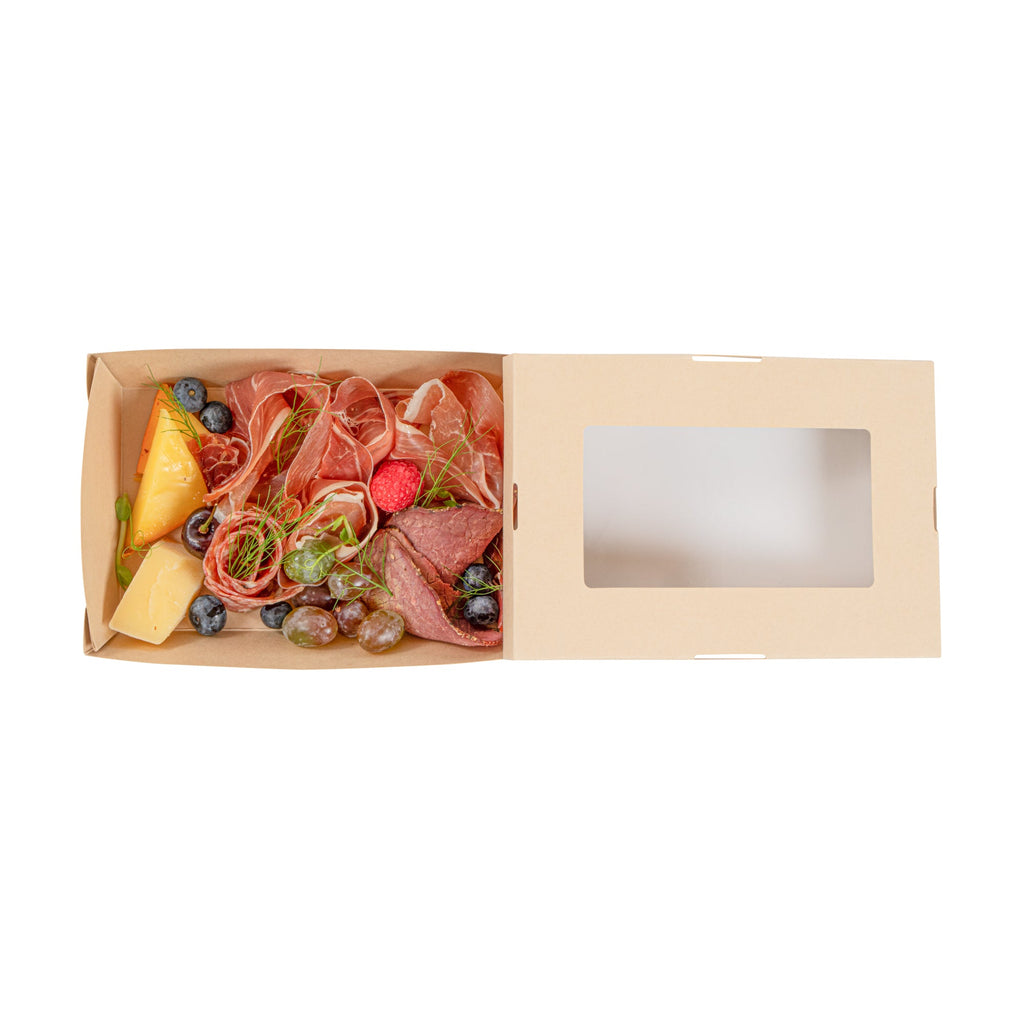 Sustain 28 oz Bamboo Paper Small Take Out Container - with PLA Lining and Window, Compostable - 7 1/2" x 5" x 1 1/2" - 50 count box