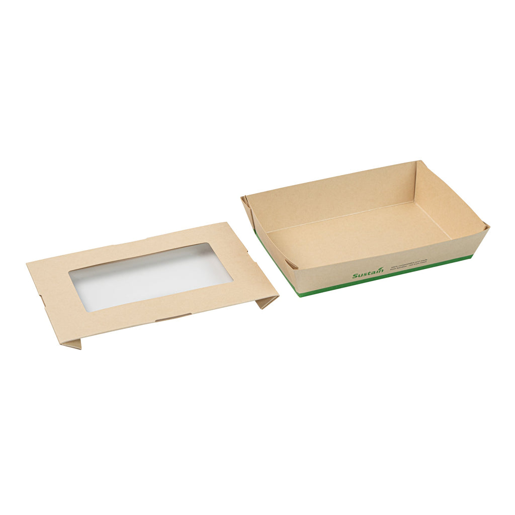 Sustain 28 oz Bamboo Paper Small Take Out Container - with PLA Lining and Window, Compostable - 7 1/2" x 5" x 1 1/2" - 50 count box