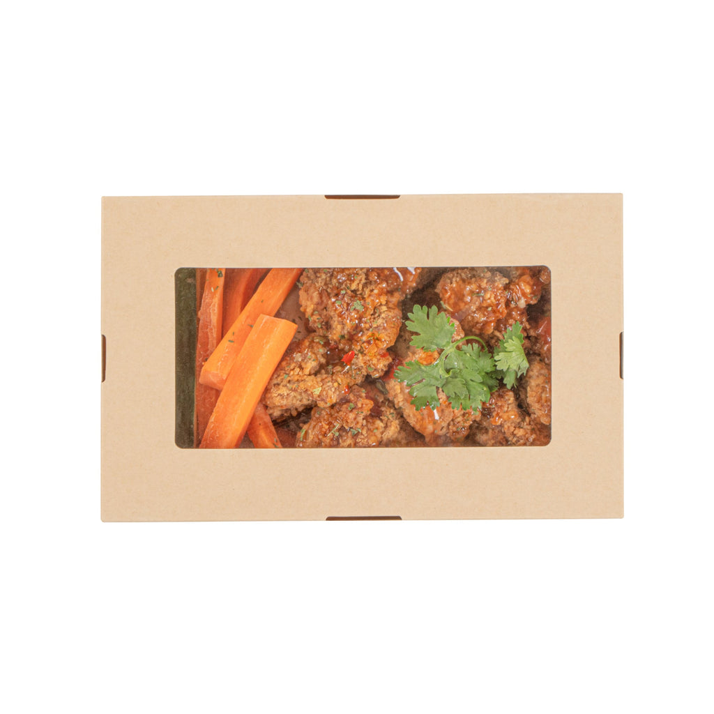 Sustain 34 oz Bamboo Paper Large Take Out Container - with PLA Lining and Window, Compostable - 8 1/2" x 5 1/4" x 1 1/2" - 50 count box