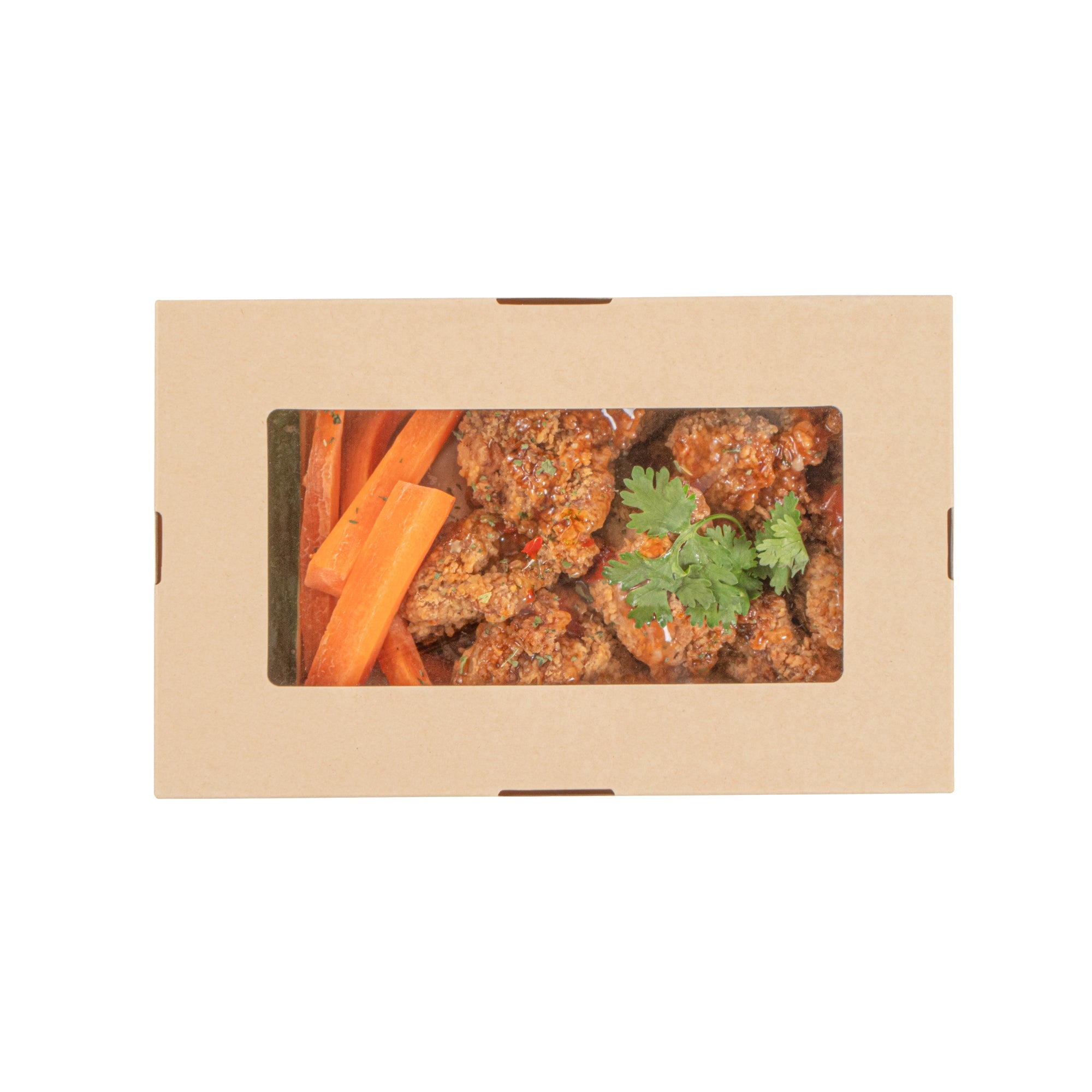 Sustain 34 oz Bamboo Paper Large Take Out Container - with PLA Lining and Window, Compostable - 8 1/2" x 5 1/4" x 1 1/2" - 50 count box