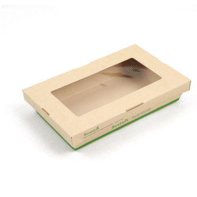 Sustain 34 oz Bamboo Paper Large Take Out Container - with PLA Lining and Window, Compostable - 8 1/2" x 5 1/4" x 1 1/2" - 50 count box