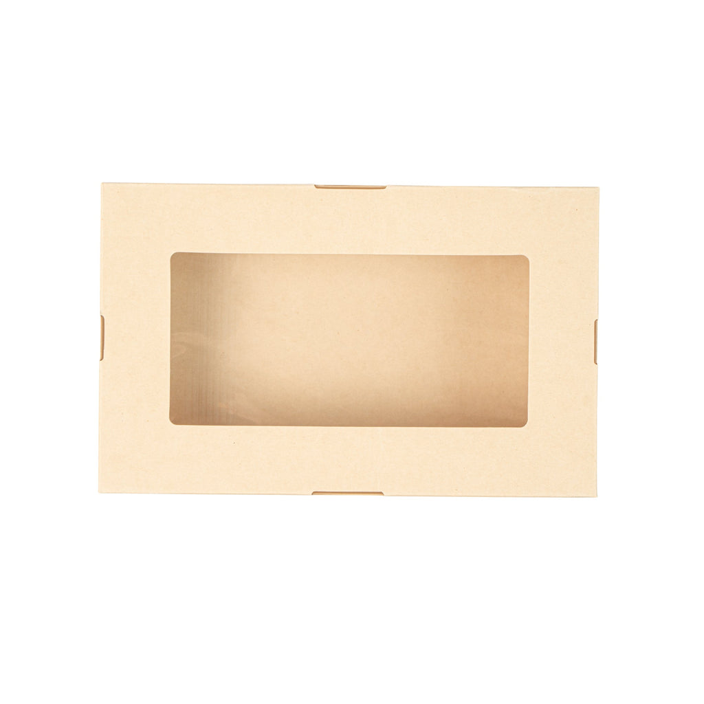 Sustain 34 oz Bamboo Paper Large Take Out Container - with PLA Lining and Window, Compostable - 8 1/2" x 5 1/4" x 1 1/2" - 200 count box