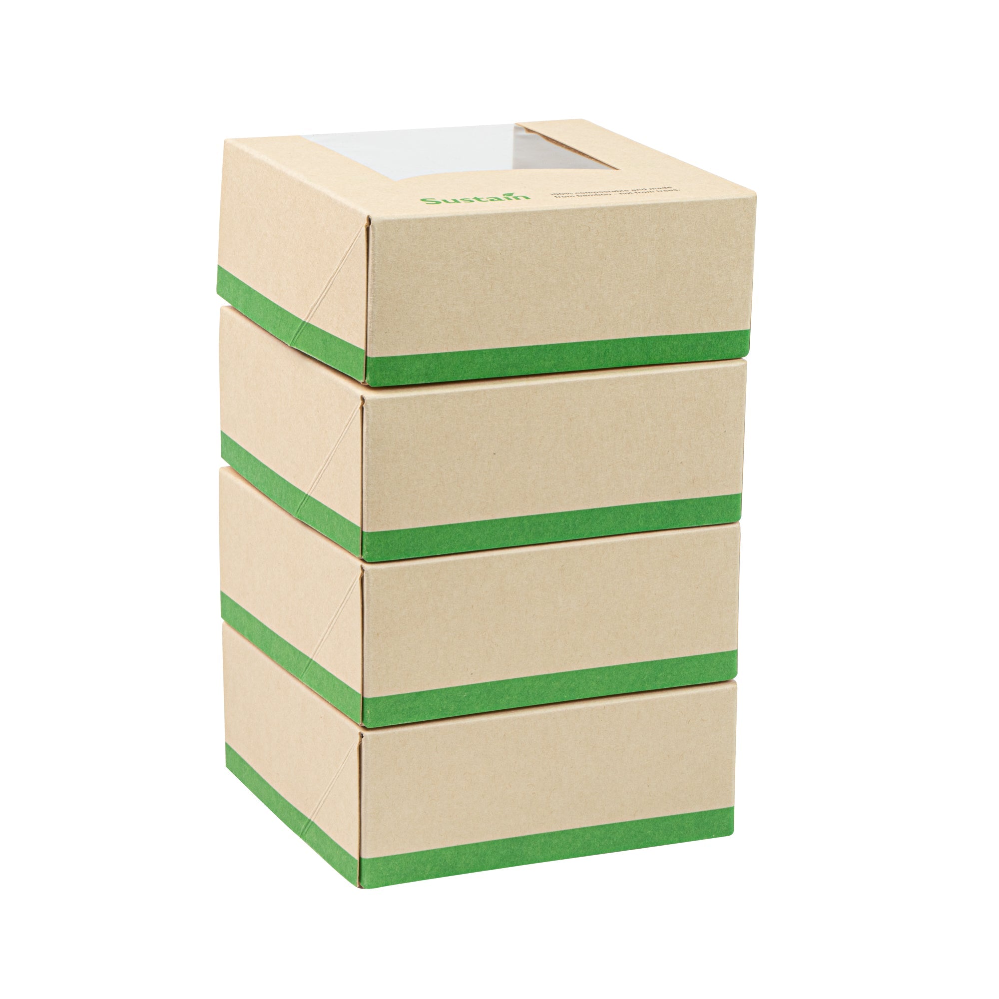Sustain 11 oz Bamboo Paper Small Take Out Container - with PLA Lining and Window, Compostable - 4" x 4" x 1 1/2" - 50 count box